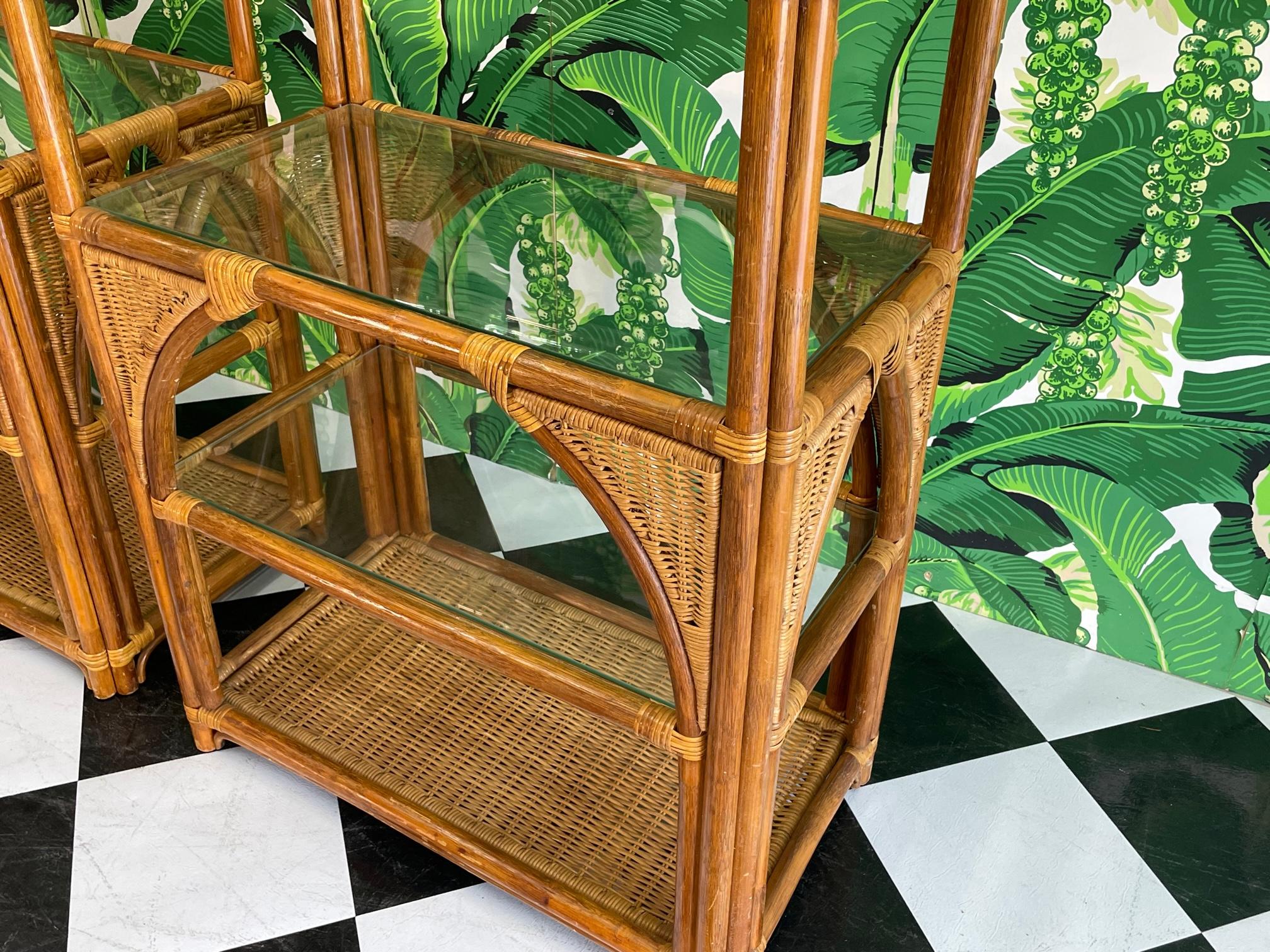 Rattan and Wicker Etagere Bookshelves For Sale 3