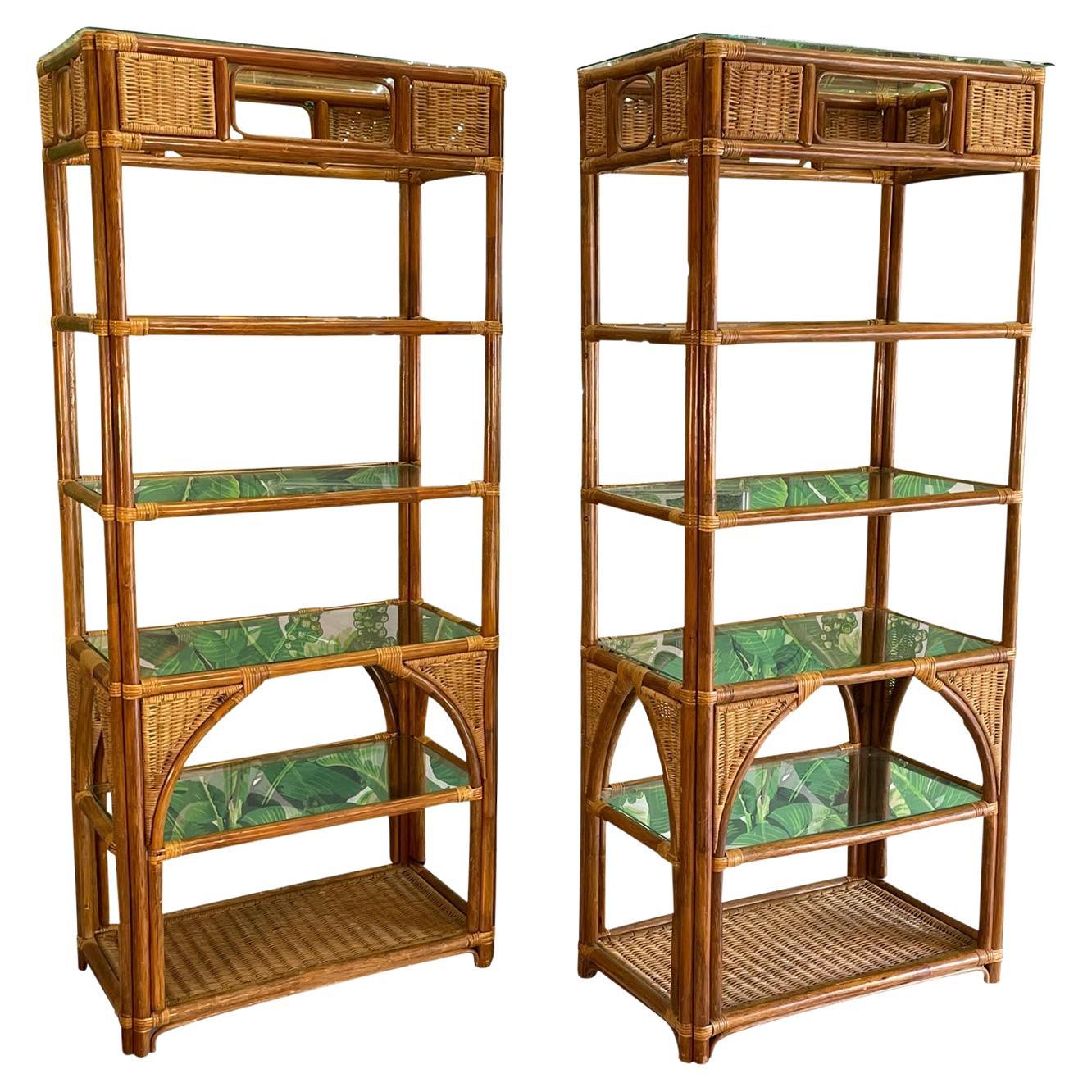 Rattan and Wicker Etagere Bookshelves For Sale