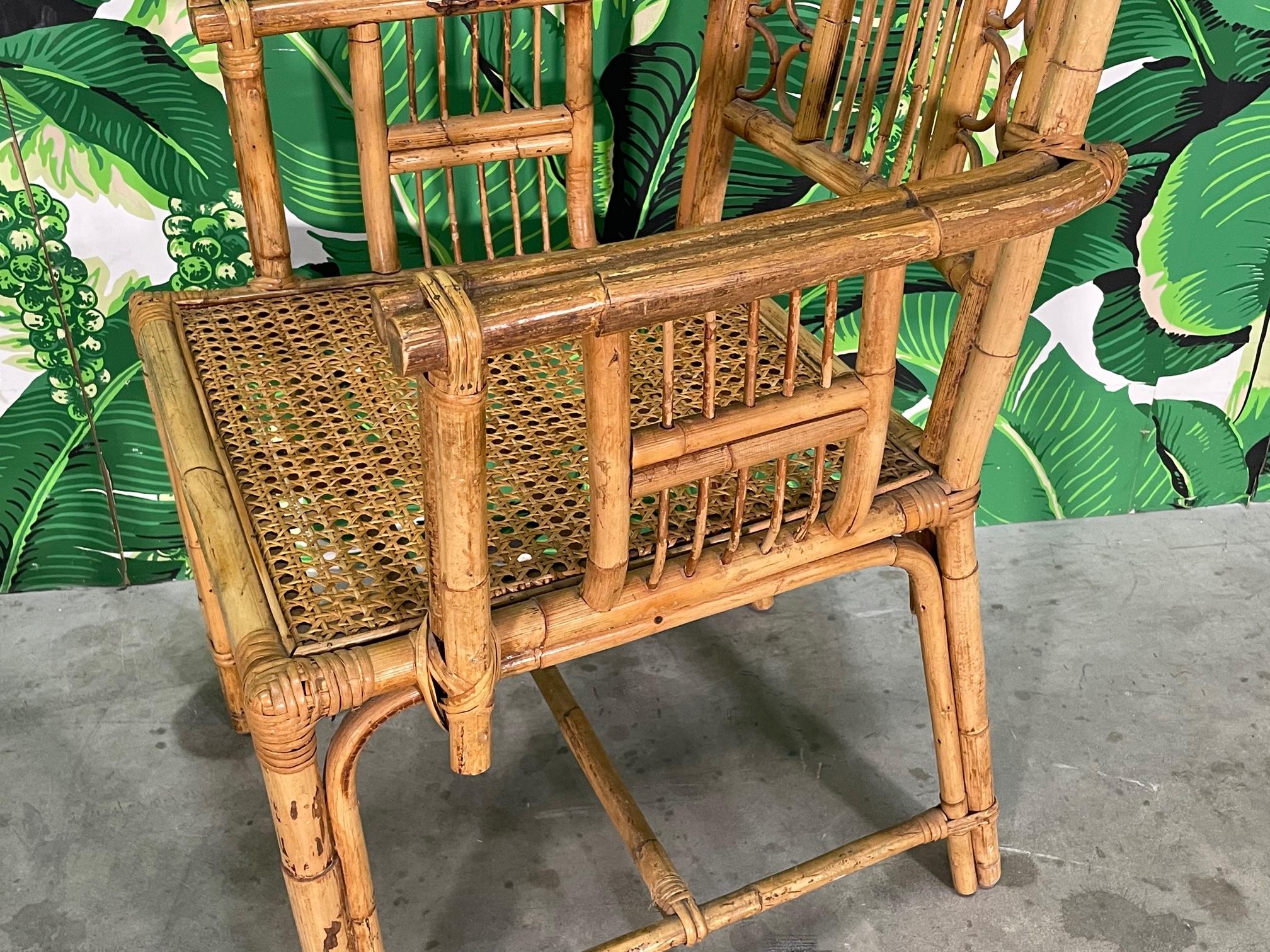 Rattan and Wicker Fretwork Dining Chairs Attributed to Brighton, Set of 6 2