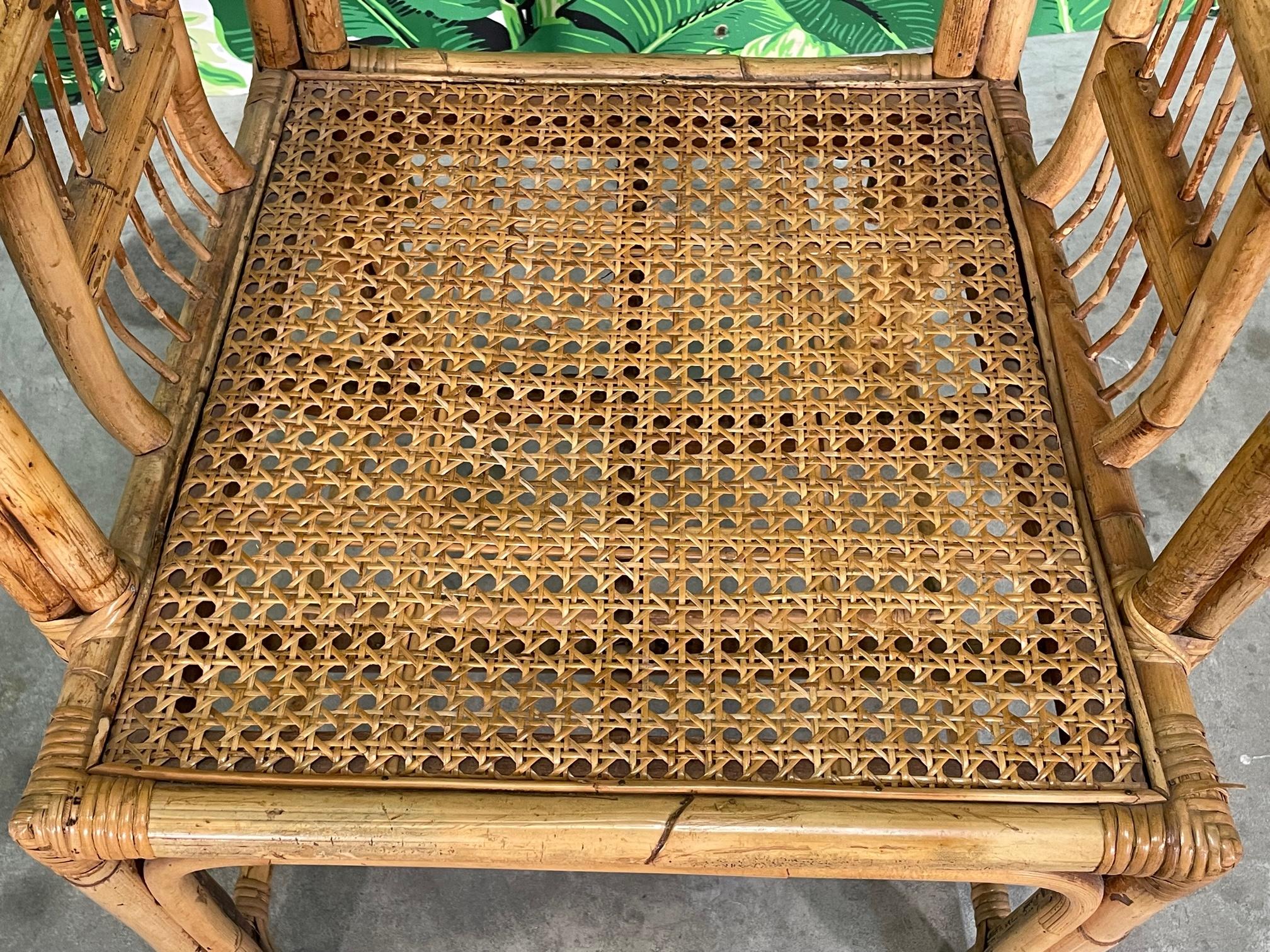 Rattan and Wicker Fretwork Dining Chairs Attributed to Brighton, Set of 6 3