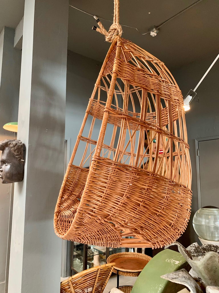 Rattan and Wicker Hanging Chair For Sale at 1stdibs