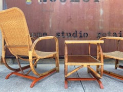 Rattan and Wicker Lounge Chairs and Table Set of Three Pieces, Italy, 1950's