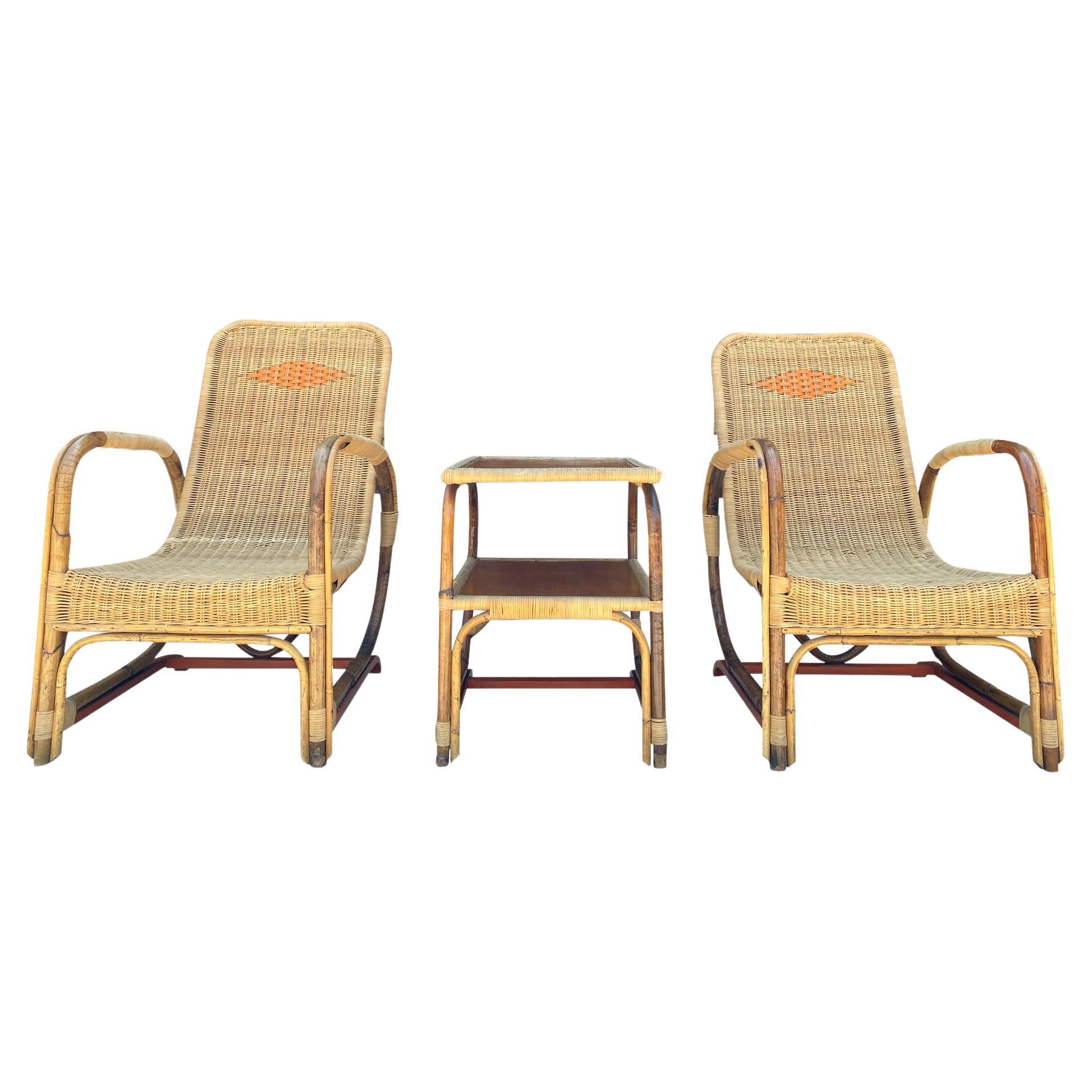 Vintage Wicker Table And Chairs 414 For Sale on 1stDibs antique