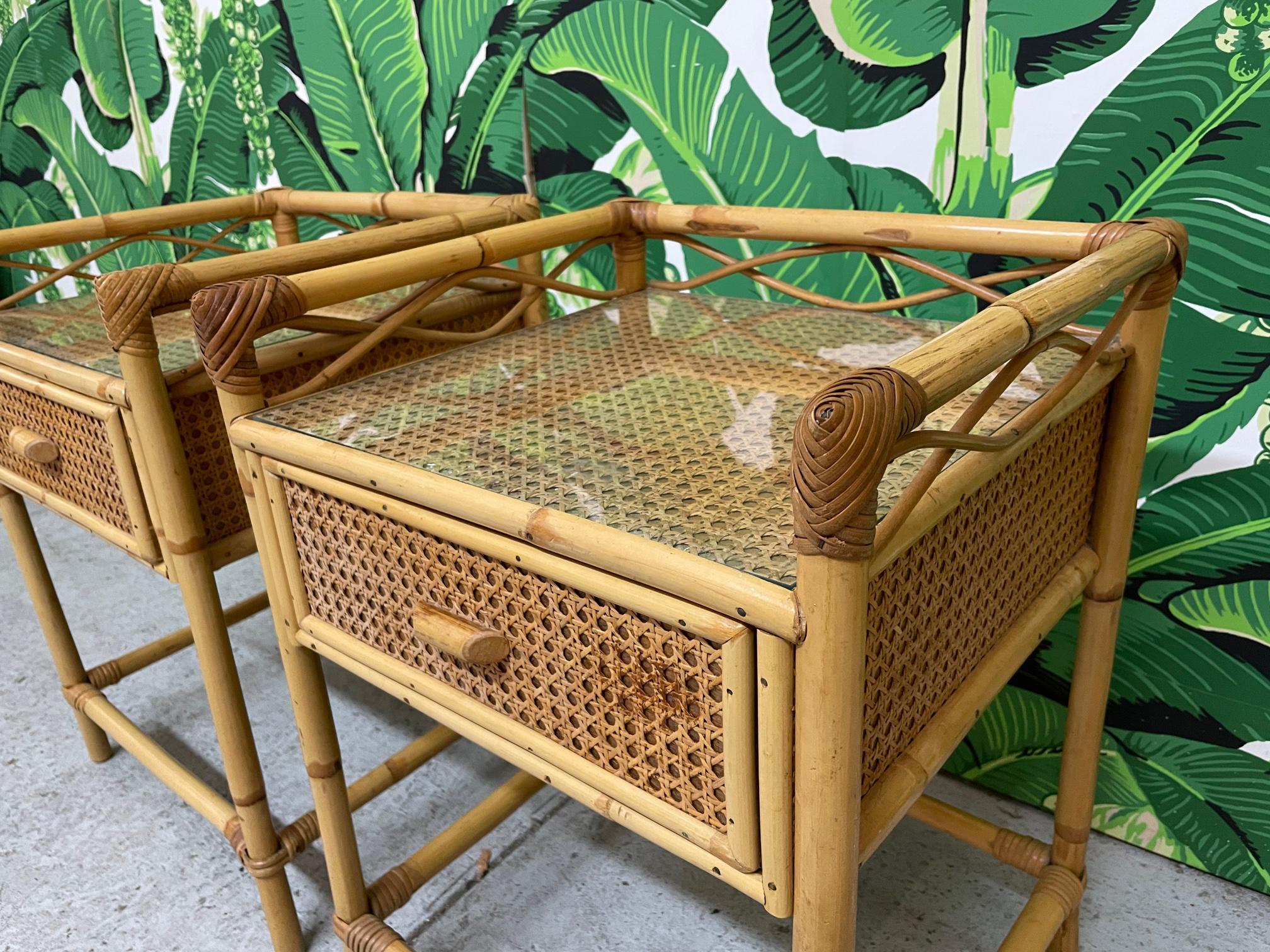 Late 20th Century Rattan and Wicker Nightstands