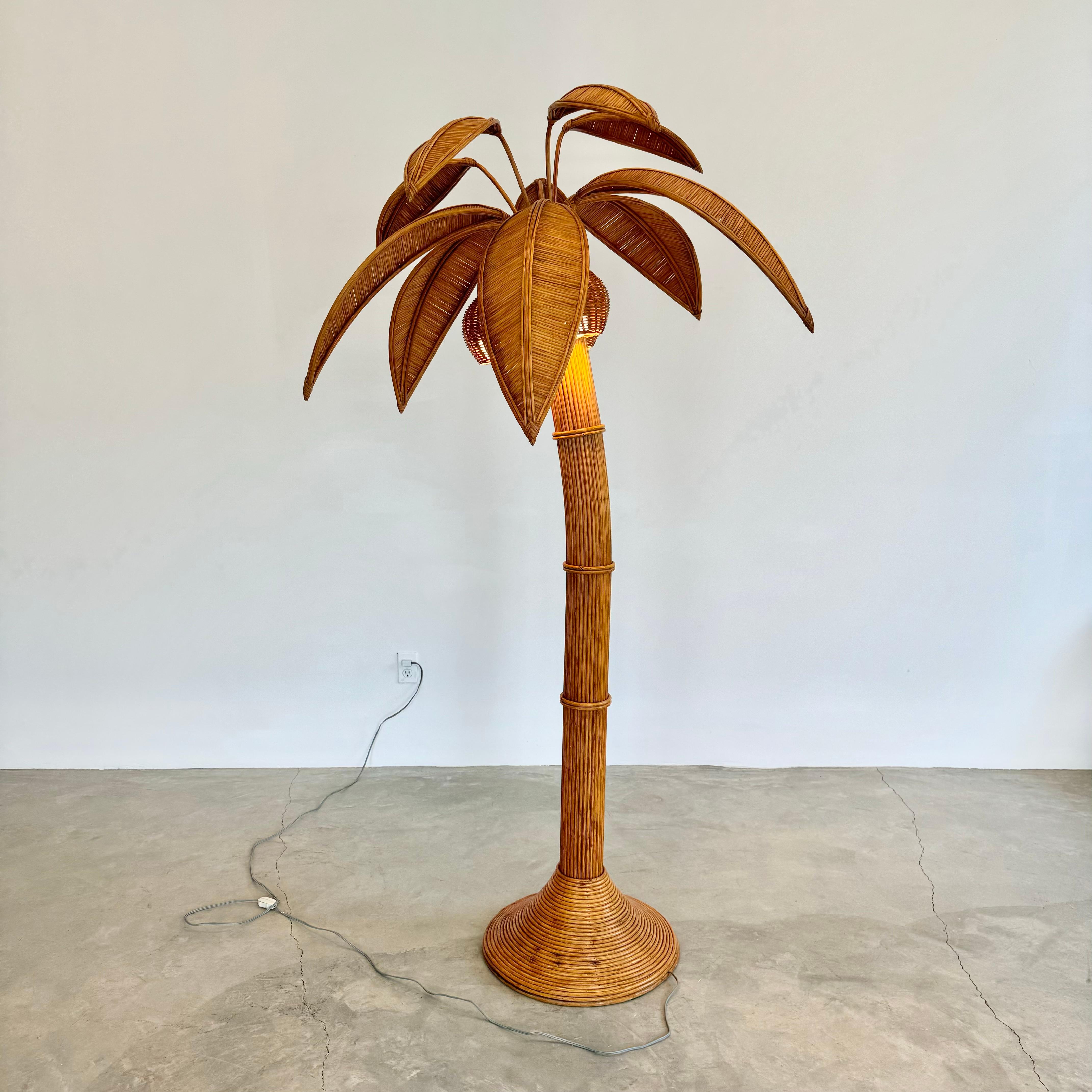 Rattan and Wicker Palm Tree Floor Lamp, 1970s United States For Sale 4
