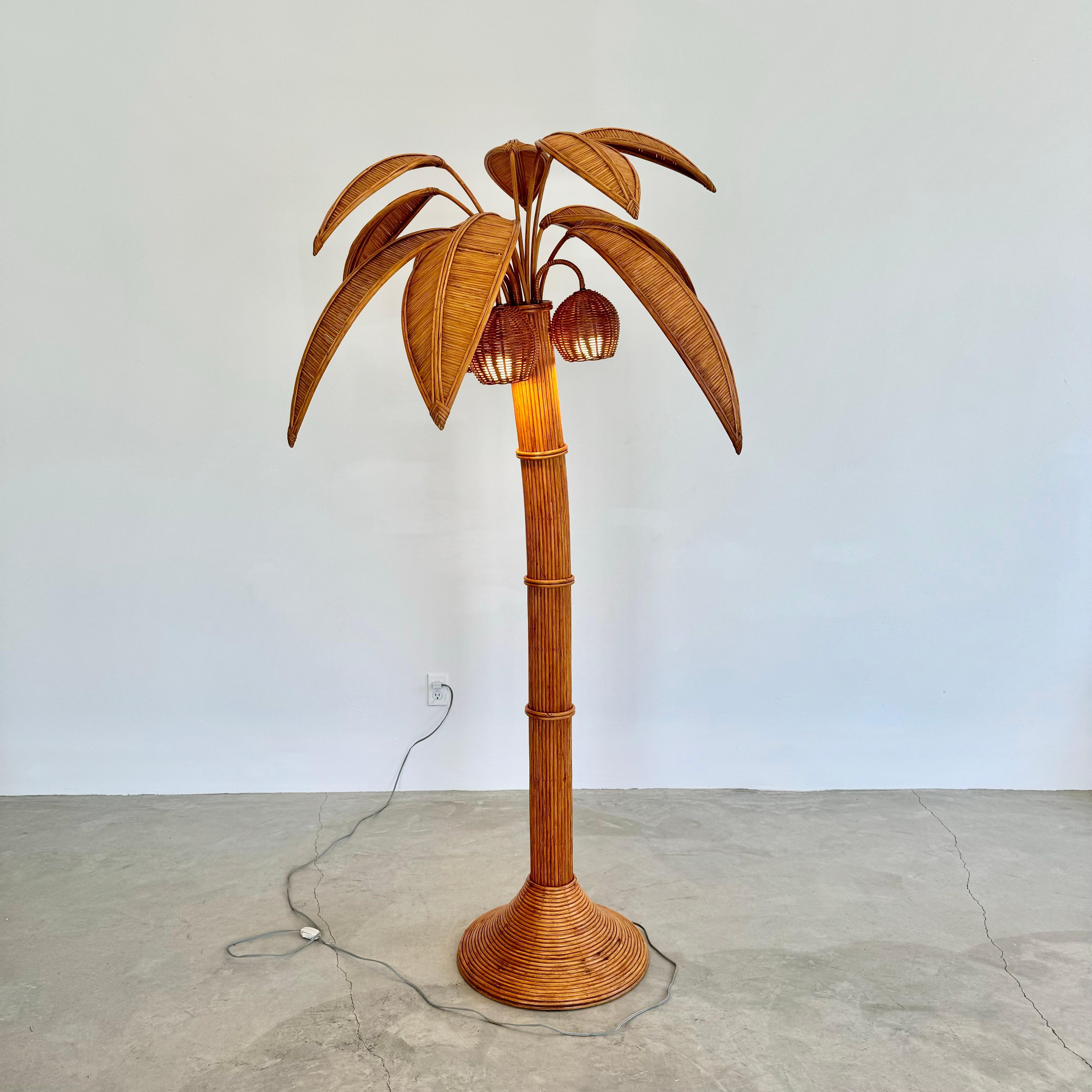 Rattan and Wicker Palm Tree Floor Lamp, 1970s United States For Sale 6