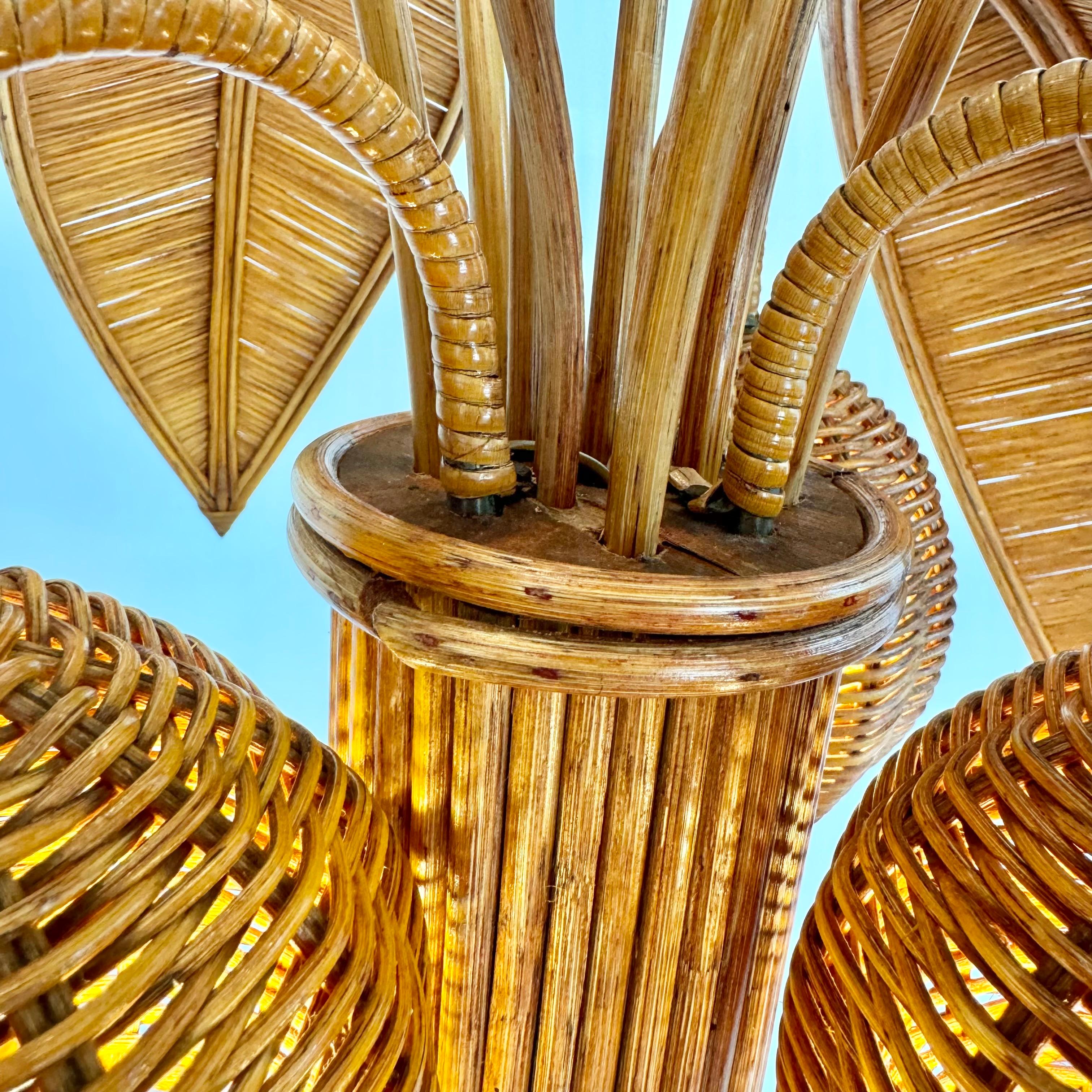 Rattan and Wicker Palm Tree Floor Lamp, 1970s United States For Sale 7