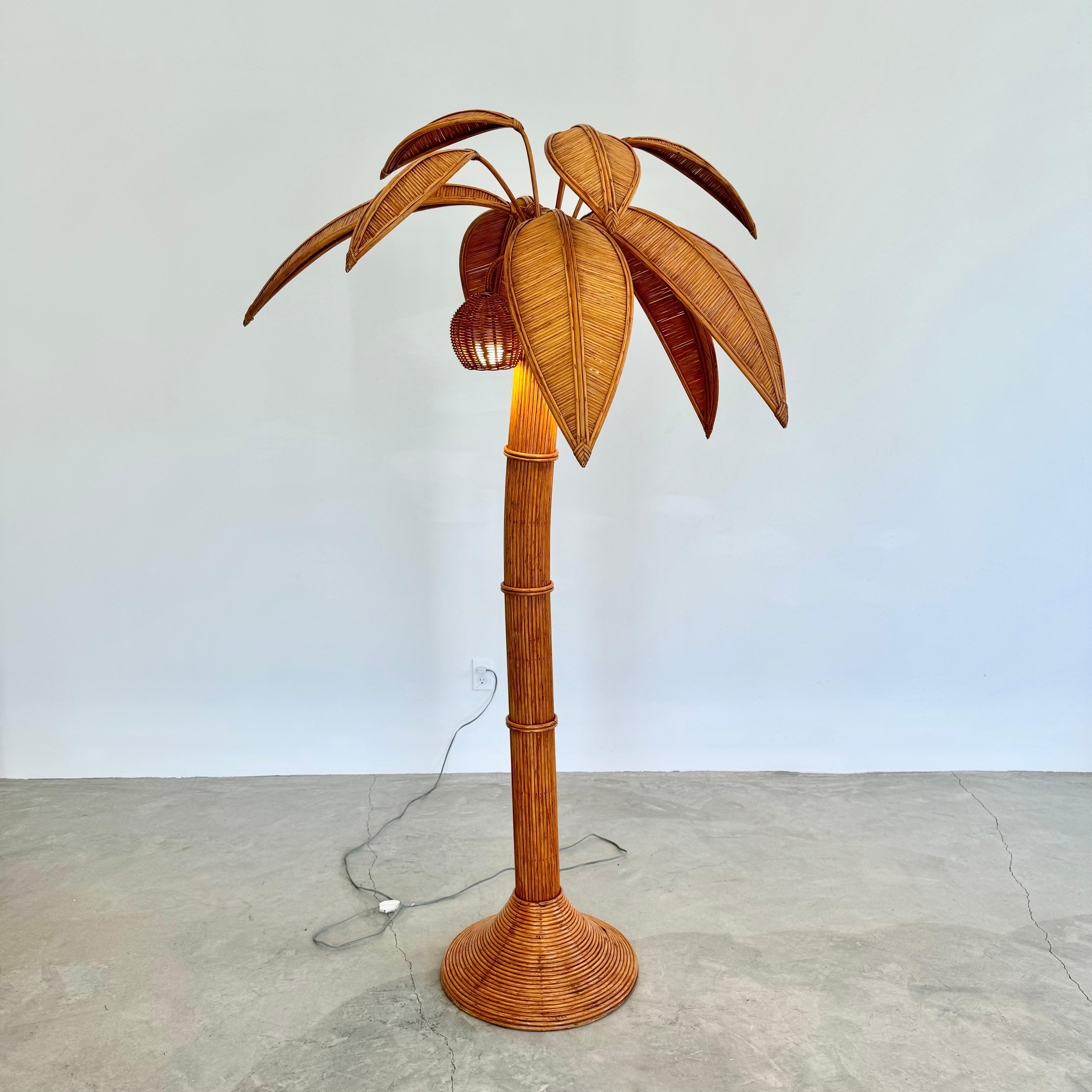 Rattan and Wicker Palm Tree Floor Lamp, 1970s United States For Sale 8