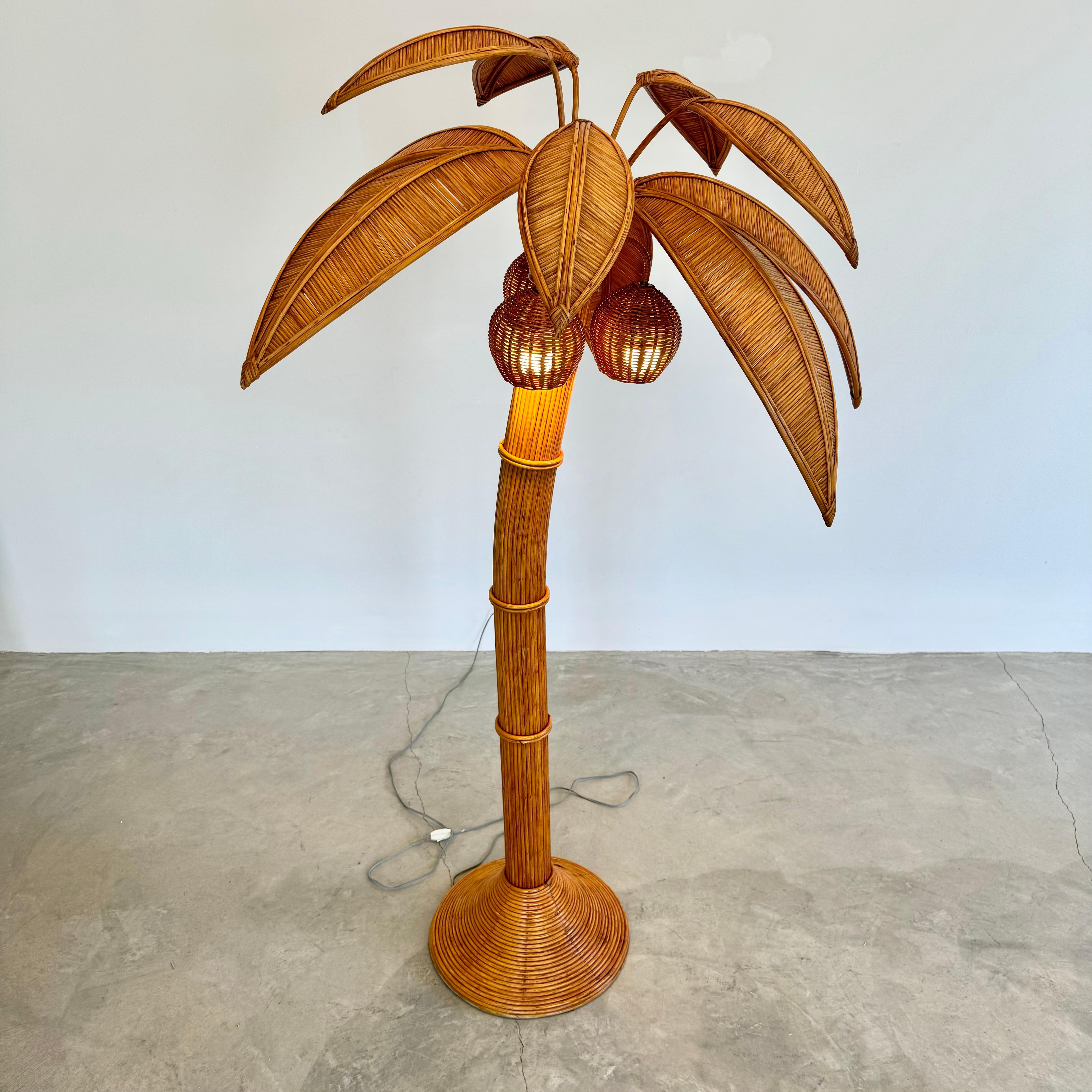 Rattan and Wicker Palm Tree Floor Lamp, 1970s United States For Sale 9