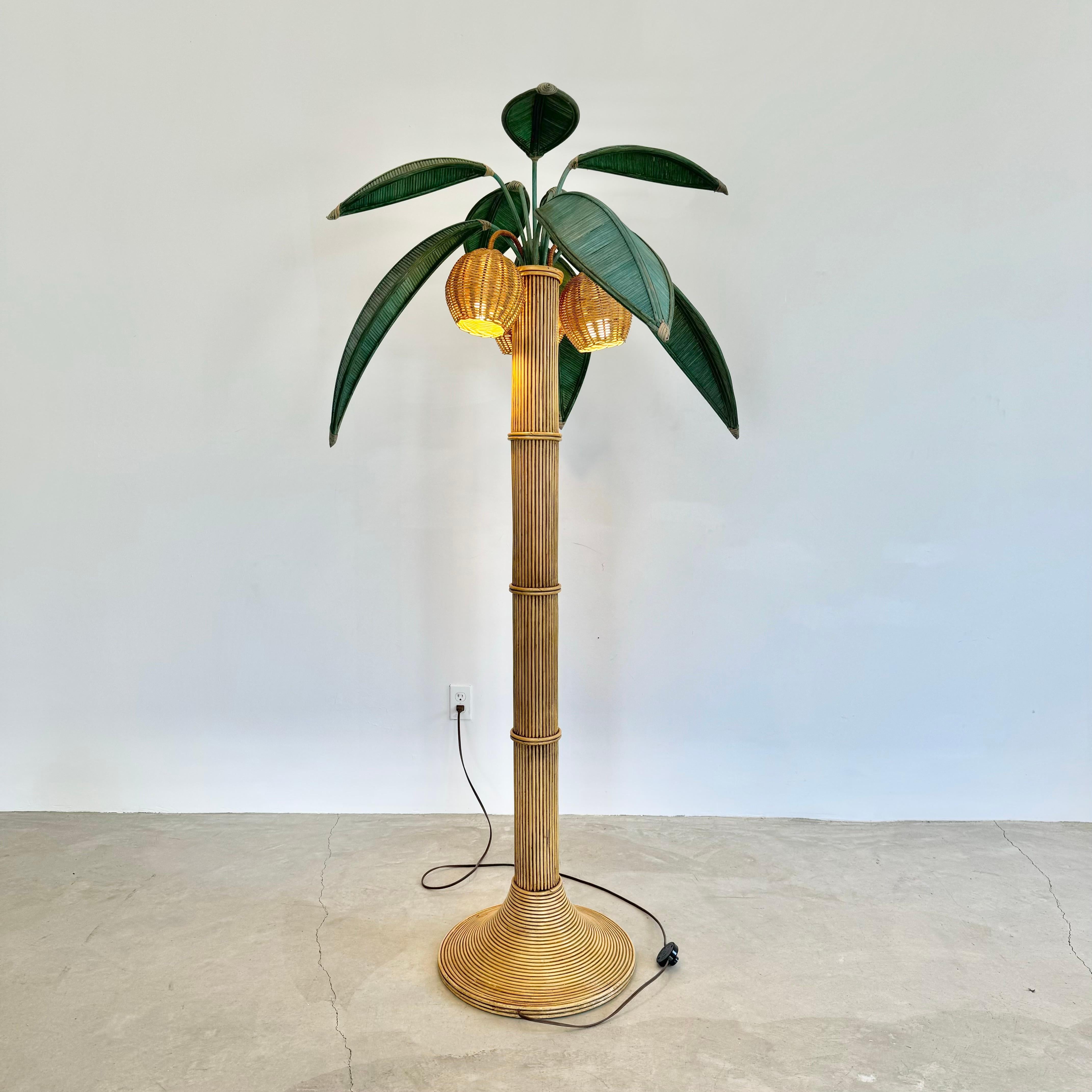 Lampada da terra a forma di palma in rattan e vimini, anni '70 Stati Uniti in vendita 9