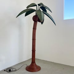 Rattan and Wicker Palm Tree Floor Lamp, 1970s, United States