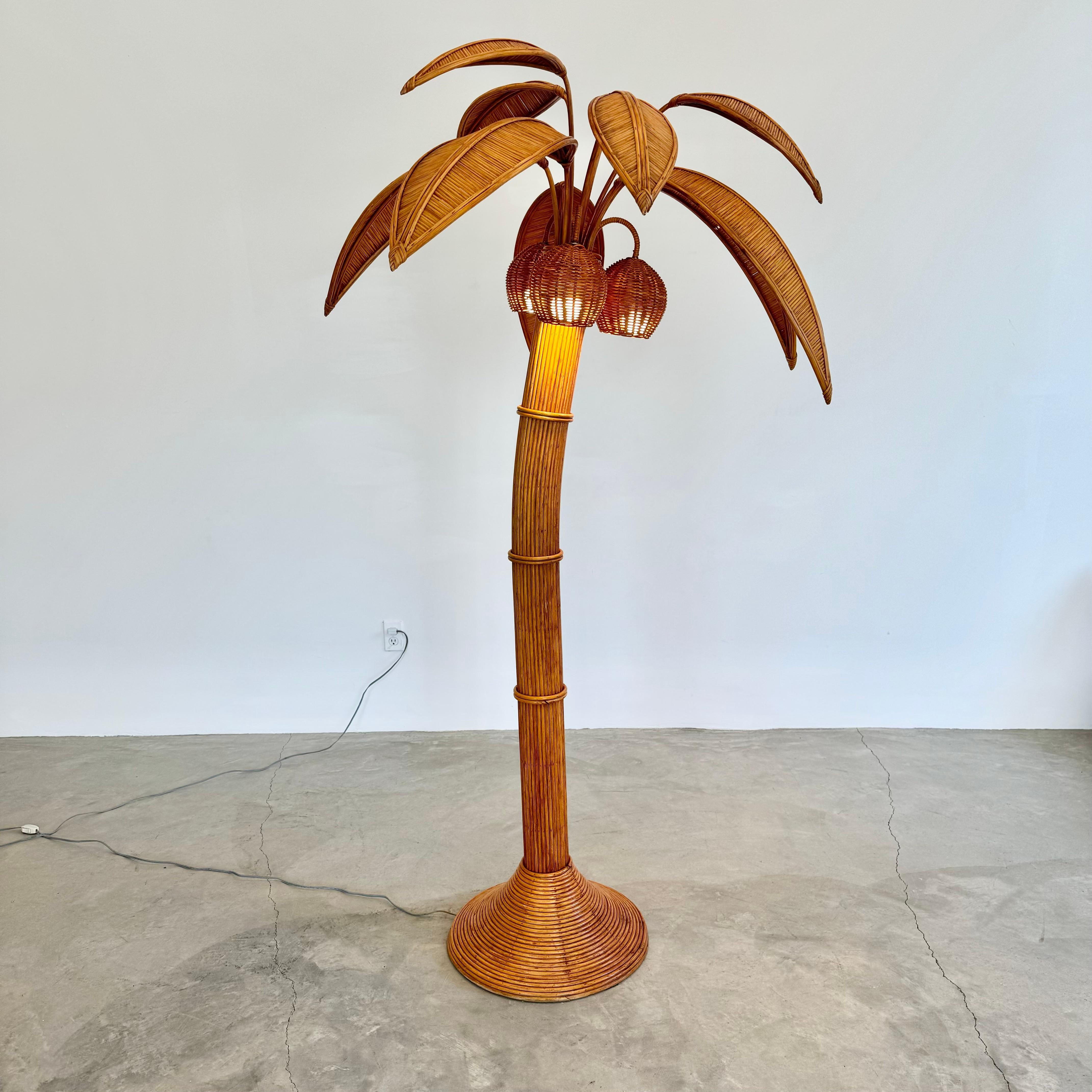 American Rattan and Wicker Palm Tree Floor Lamp, 1970s United States For Sale