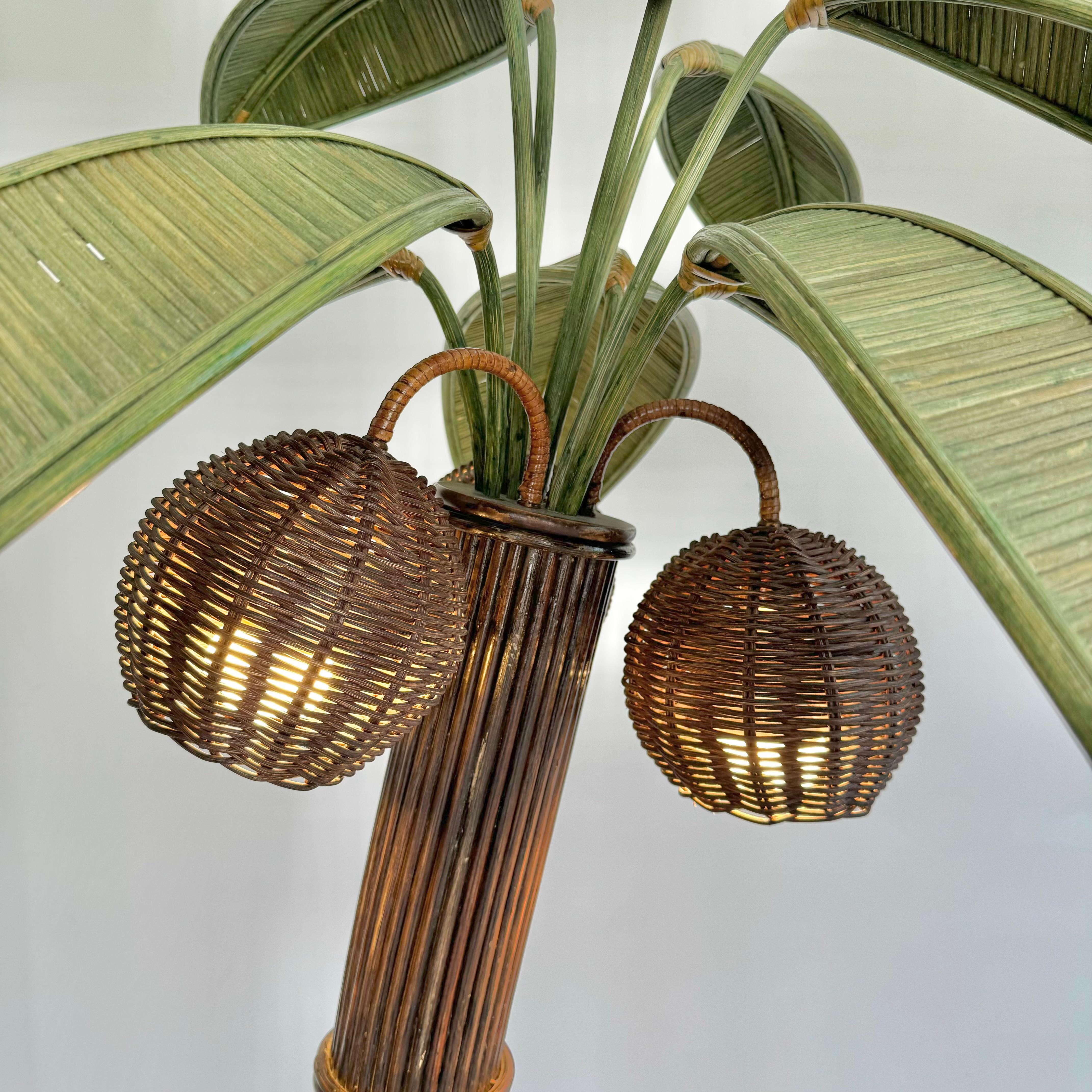 Late 20th Century Rattan and Wicker Palm Tree Floor Lamp, 1970s United States