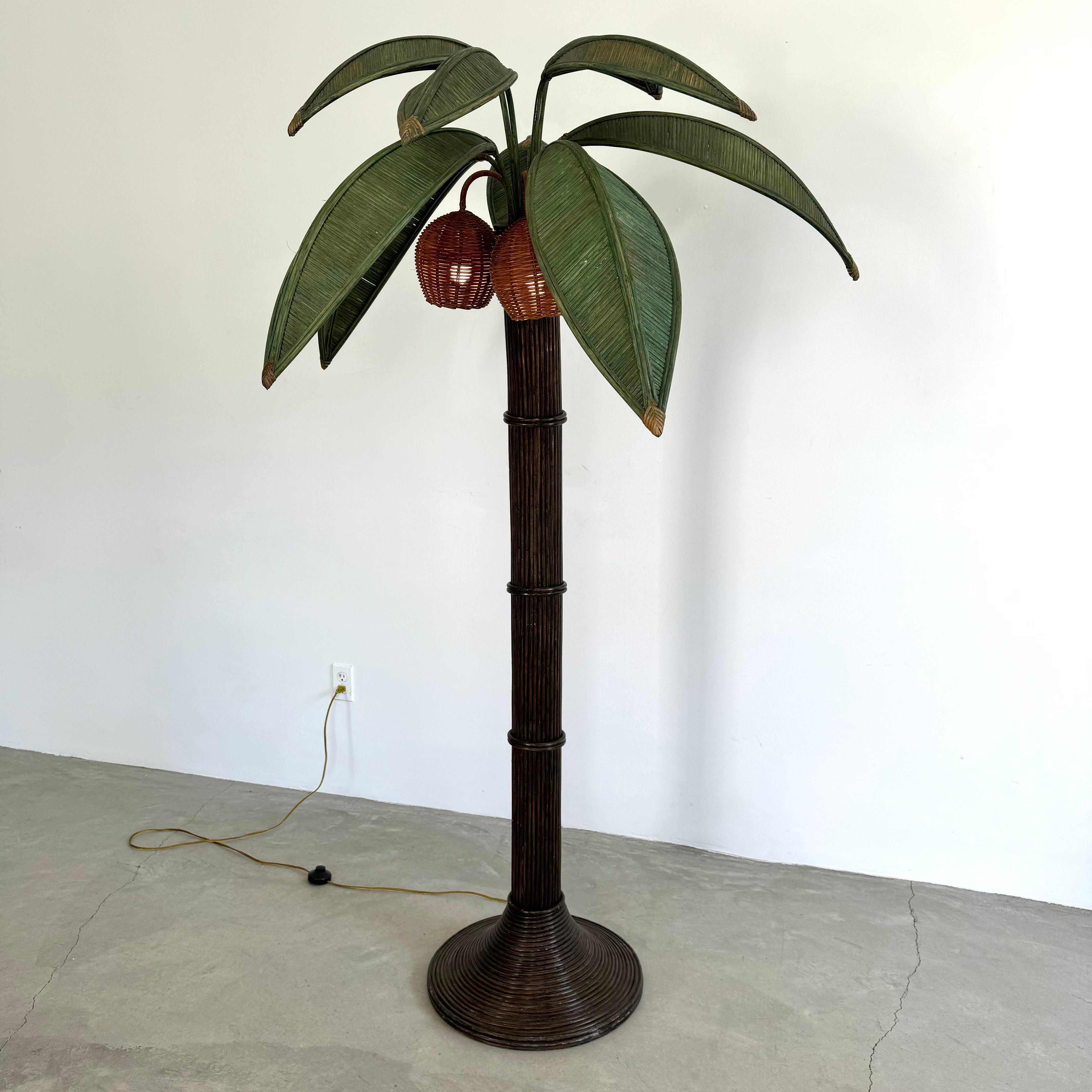 Late 20th Century Rattan and Wicker Palm Tree Floor Lamp, 1970s United States