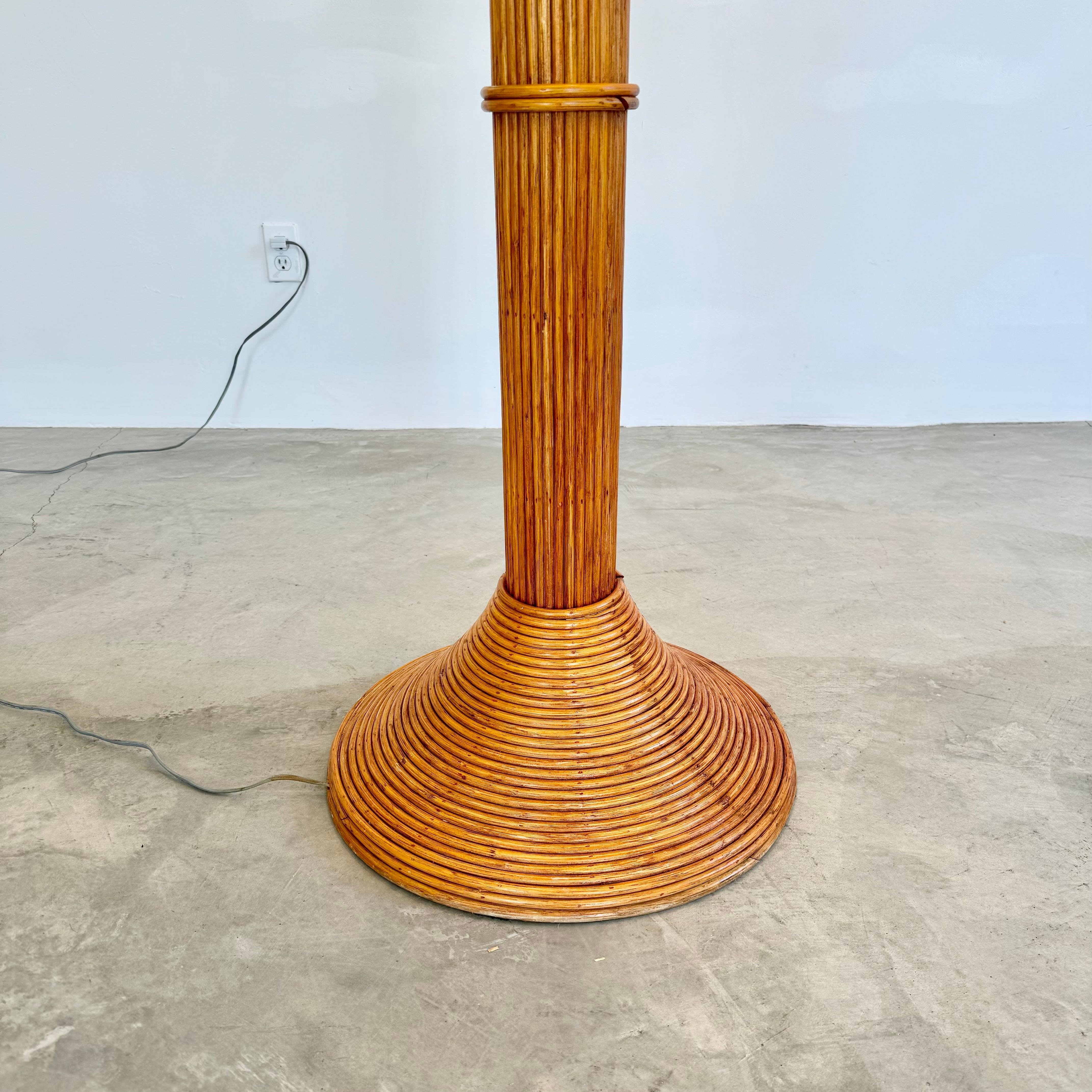 Bamboo Rattan and Wicker Palm Tree Floor Lamp, 1970s United States For Sale