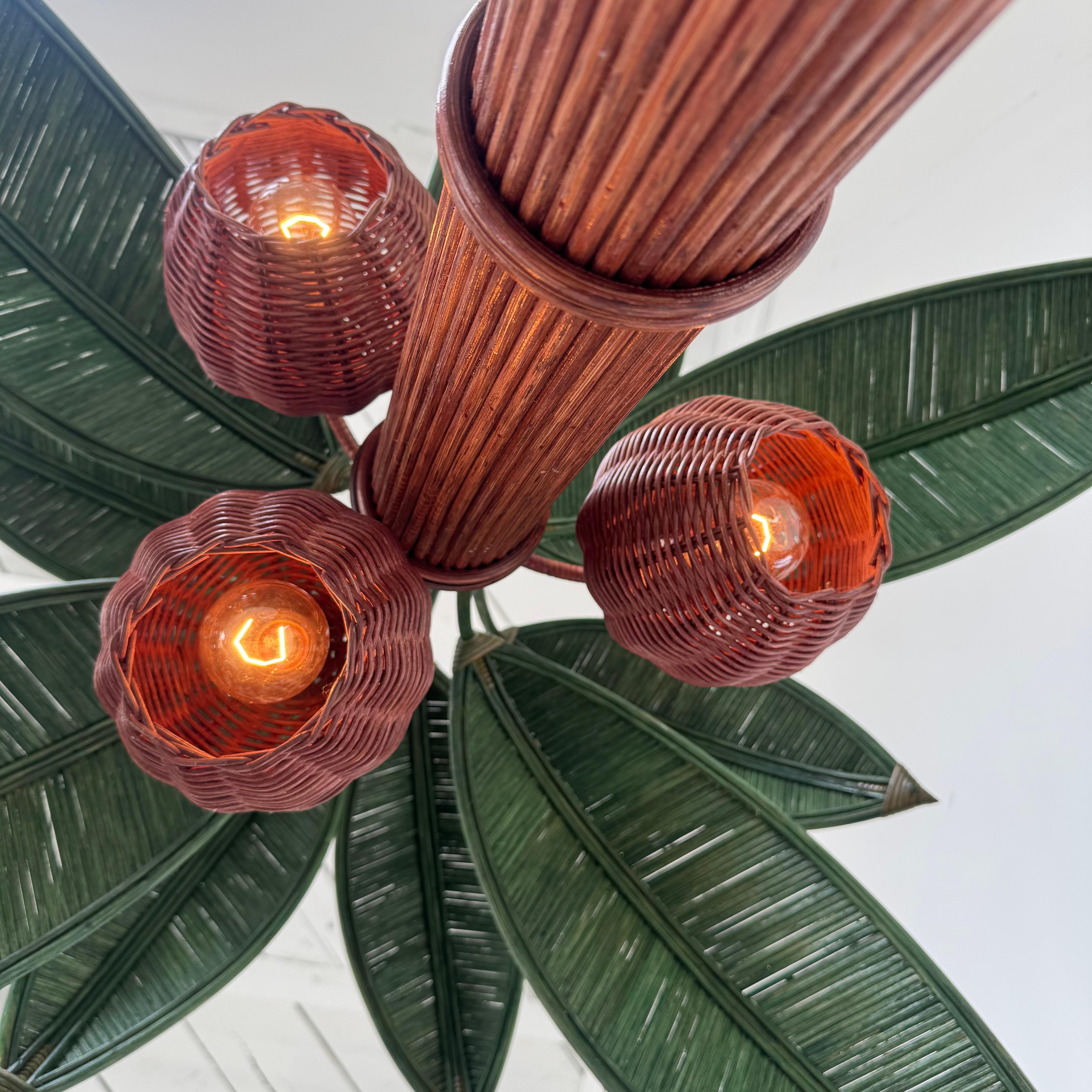 Rattan and Wicker Palm Tree Floor Lamp, 1970s, United States For Sale 1