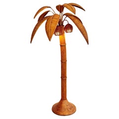 Used Rattan and Wicker Palm Tree Floor Lamp, 1970s United States