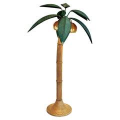 Vintage Rattan and Wicker Palm Tree Floor Lamp, 1970s United States