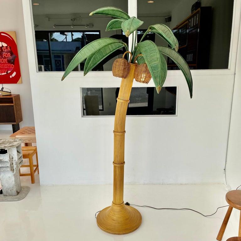 Rattan And Wicker Palm Tree Floor Lamp, Vintage Rattan Palm Tree Floor Lamp