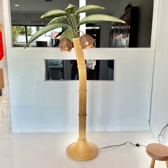 Rattan and Wicker Palm Tree Floor Lamp