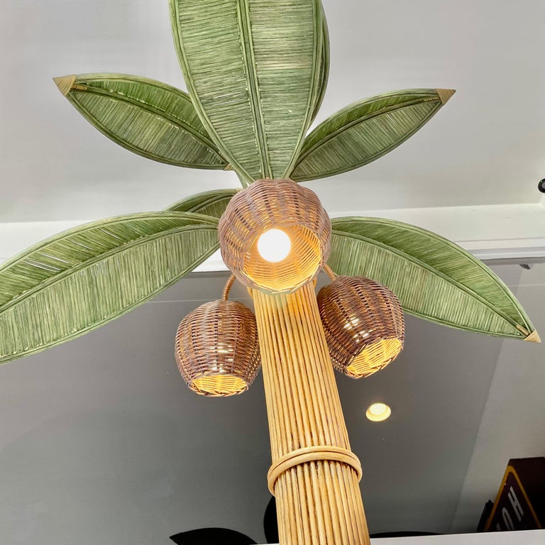 Rattan and Wicker Palm Tree Floor Lamp In Good Condition In Los Angeles, CA