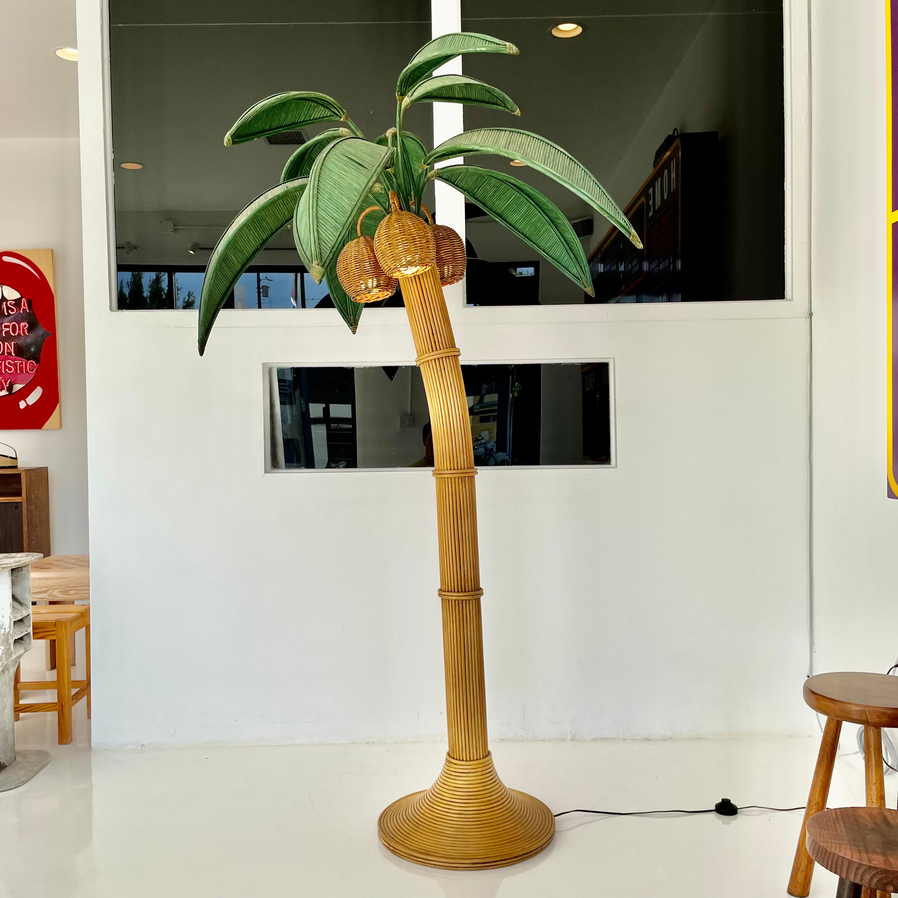 Mexican Rattan and Wicker Palm Tree Floor Lamp