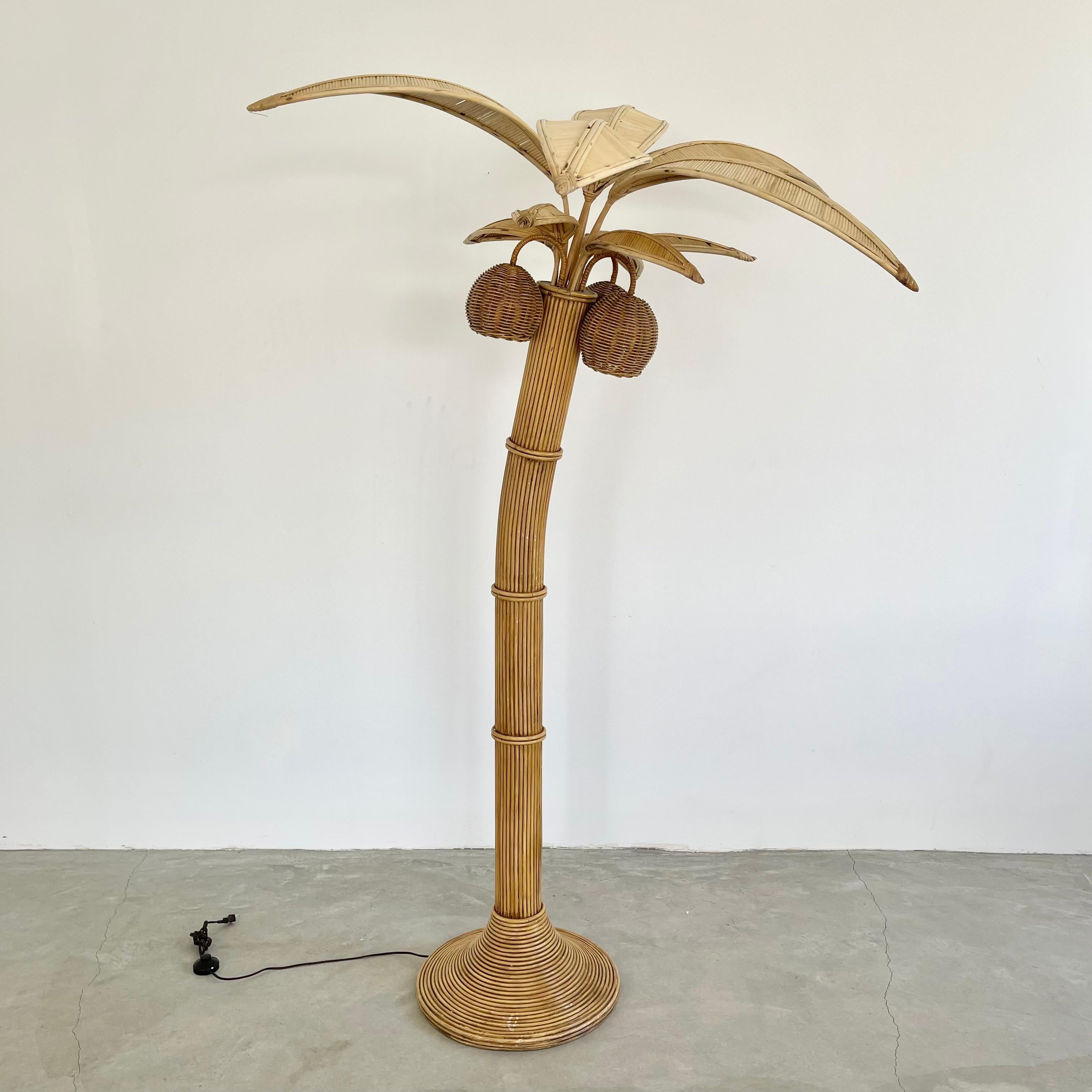 Late 20th Century Rattan and Wicker Palm Tree Floor Lamp