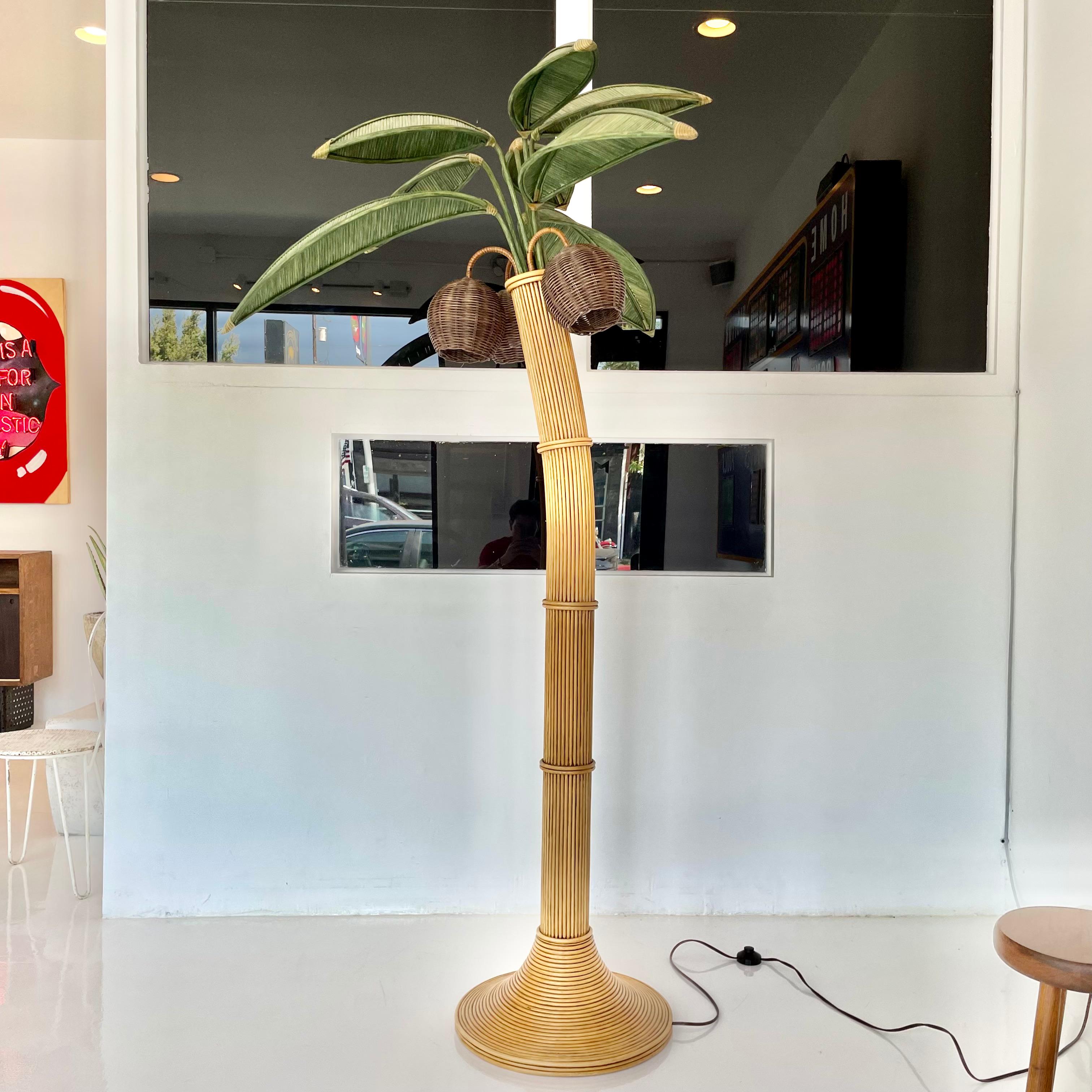 Rattan and Wicker Palm Tree Floor Lamp In Good Condition In Los Angeles, CA