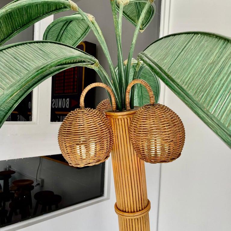 Late 20th Century Rattan and Wicker Palm Tree Floor Lamp
