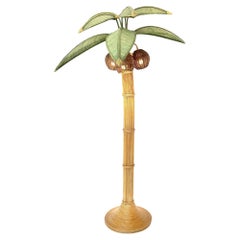 Rattan and Wicker Palm Tree Floor Lamp