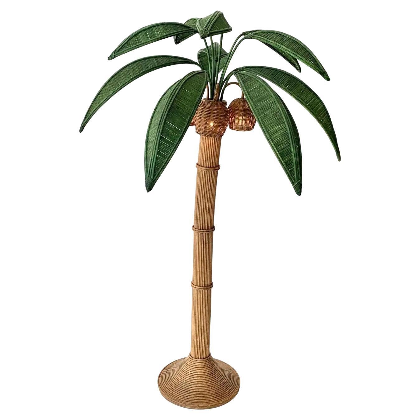 Rattan and Wicker Palm Tree Floor Lamp