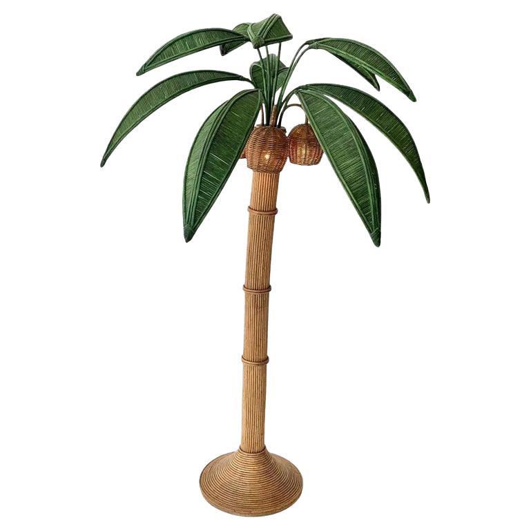 Rattan and Wicker Palm Tree Floor Lamp