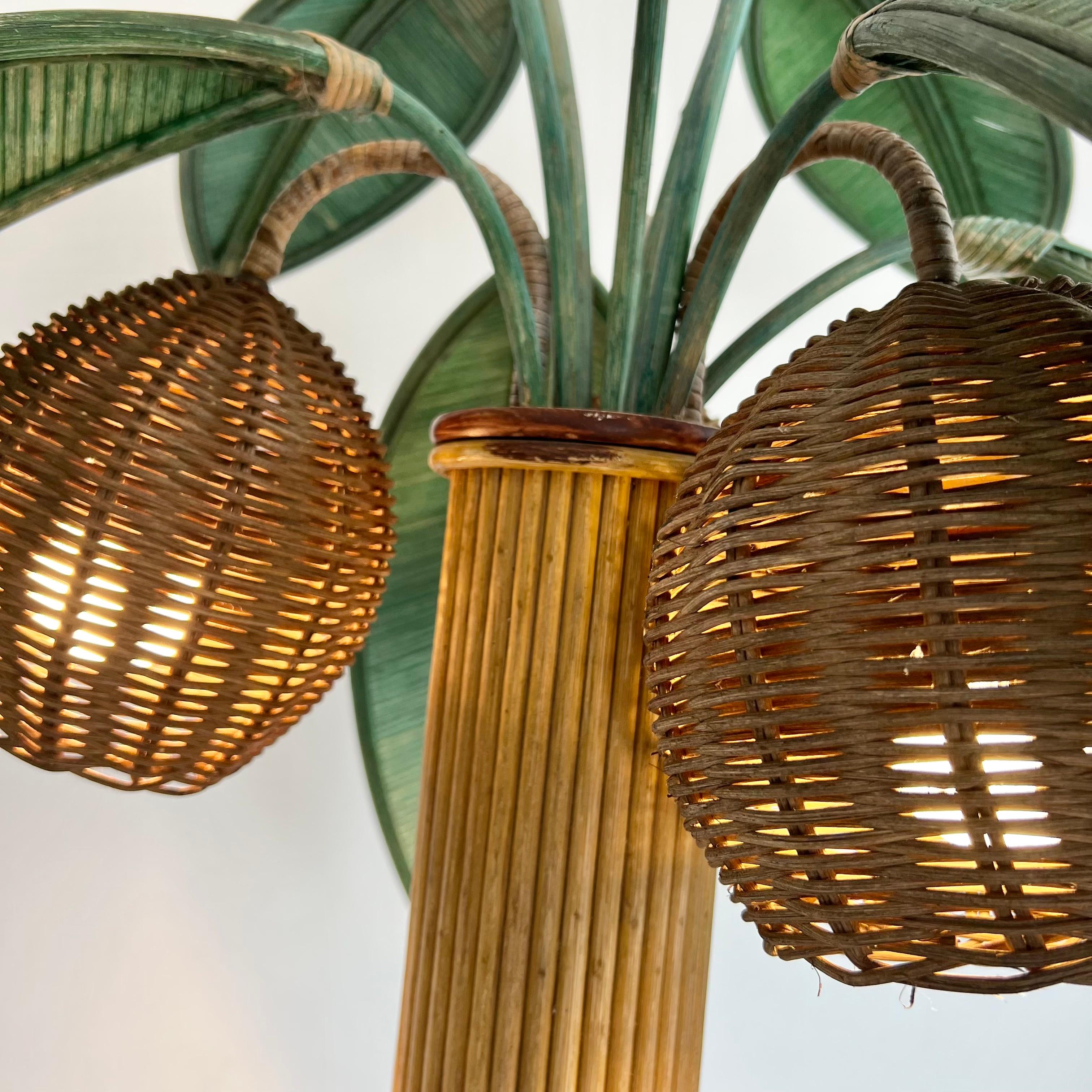 American Rattan and Wicker Palm Tree Floor Lamp, 1970s United States