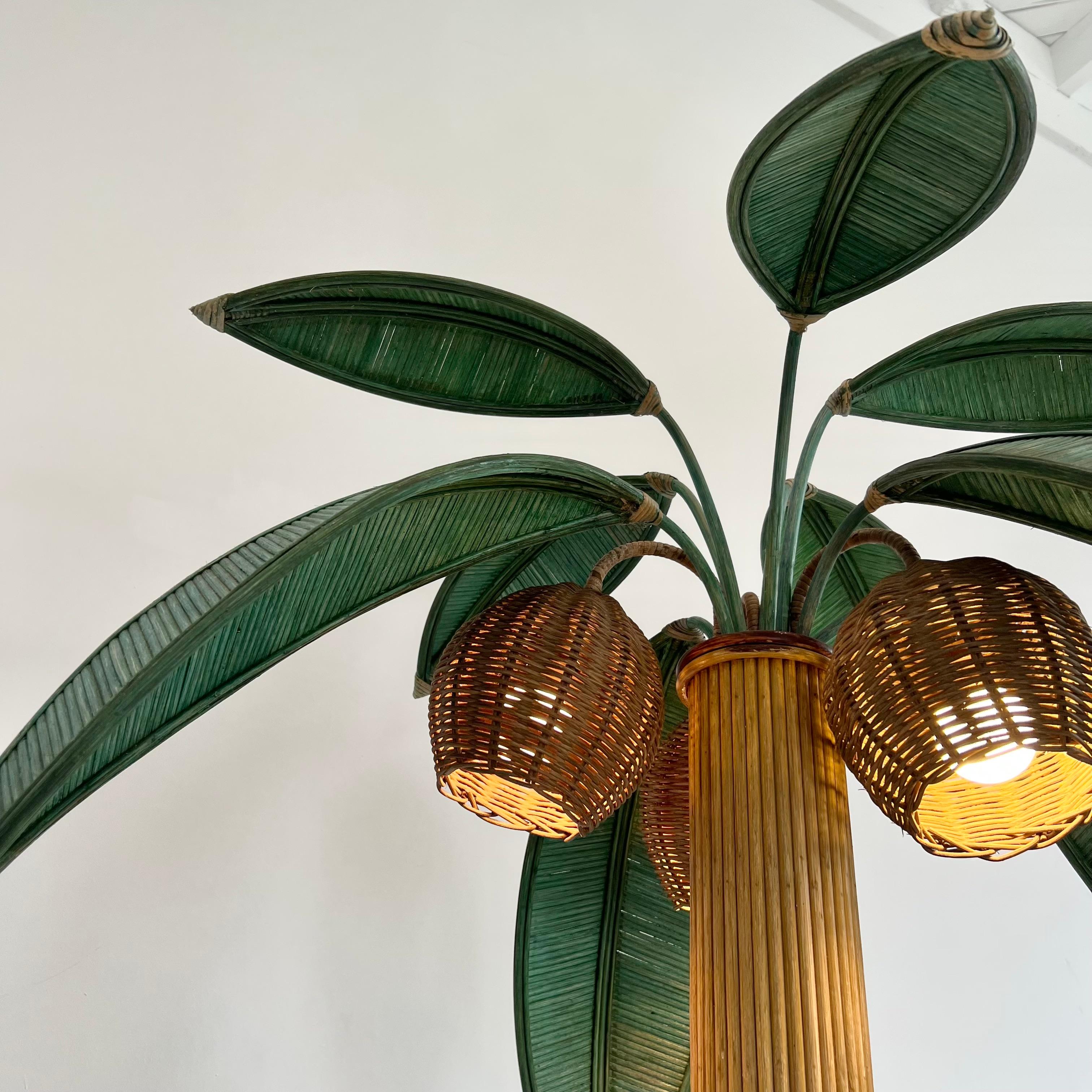 Late 20th Century Rattan and Wicker Palm Tree Floor Lamp, 1970s United States