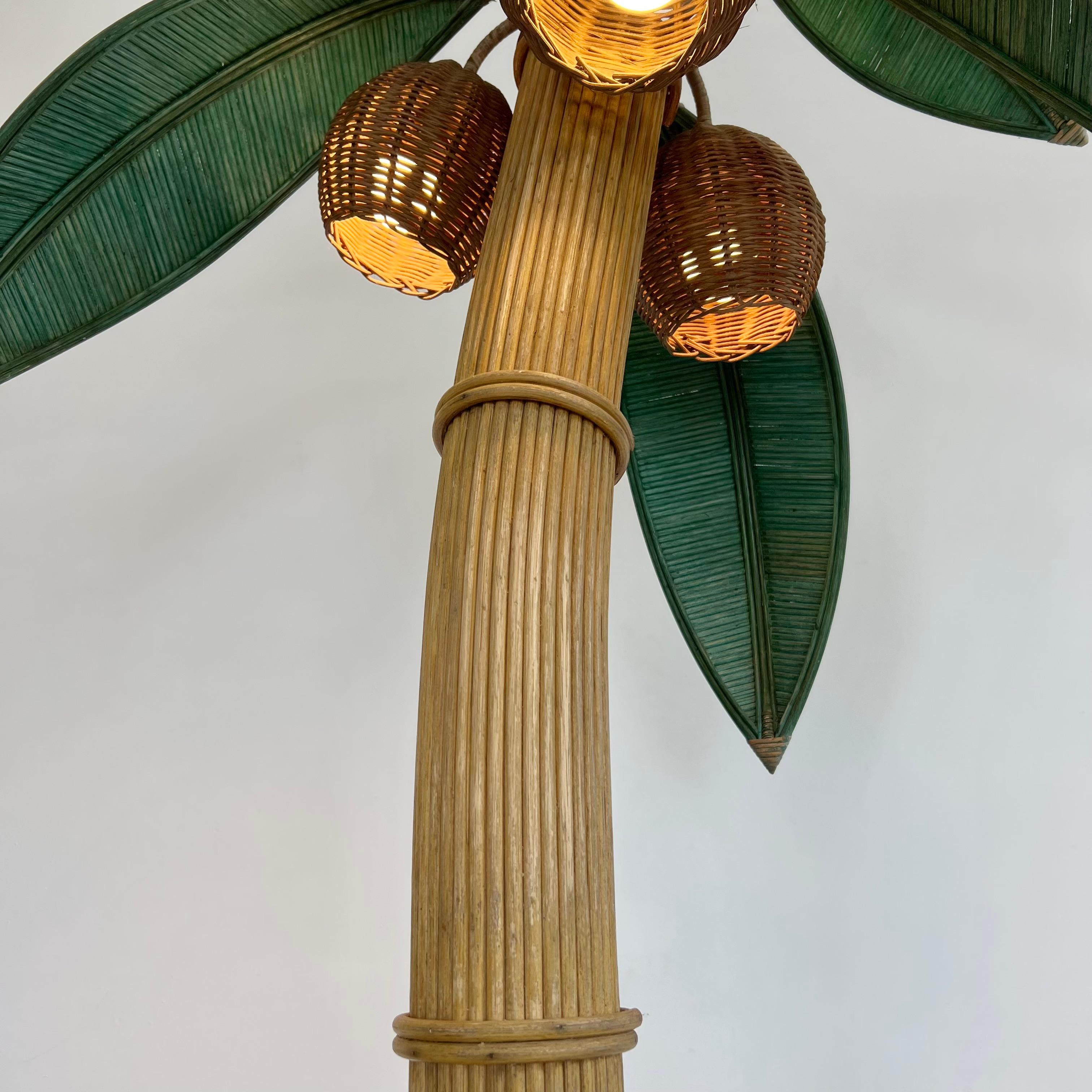 Rattan and Wicker Palm Tree Floor Lamp, 1970s United States 1