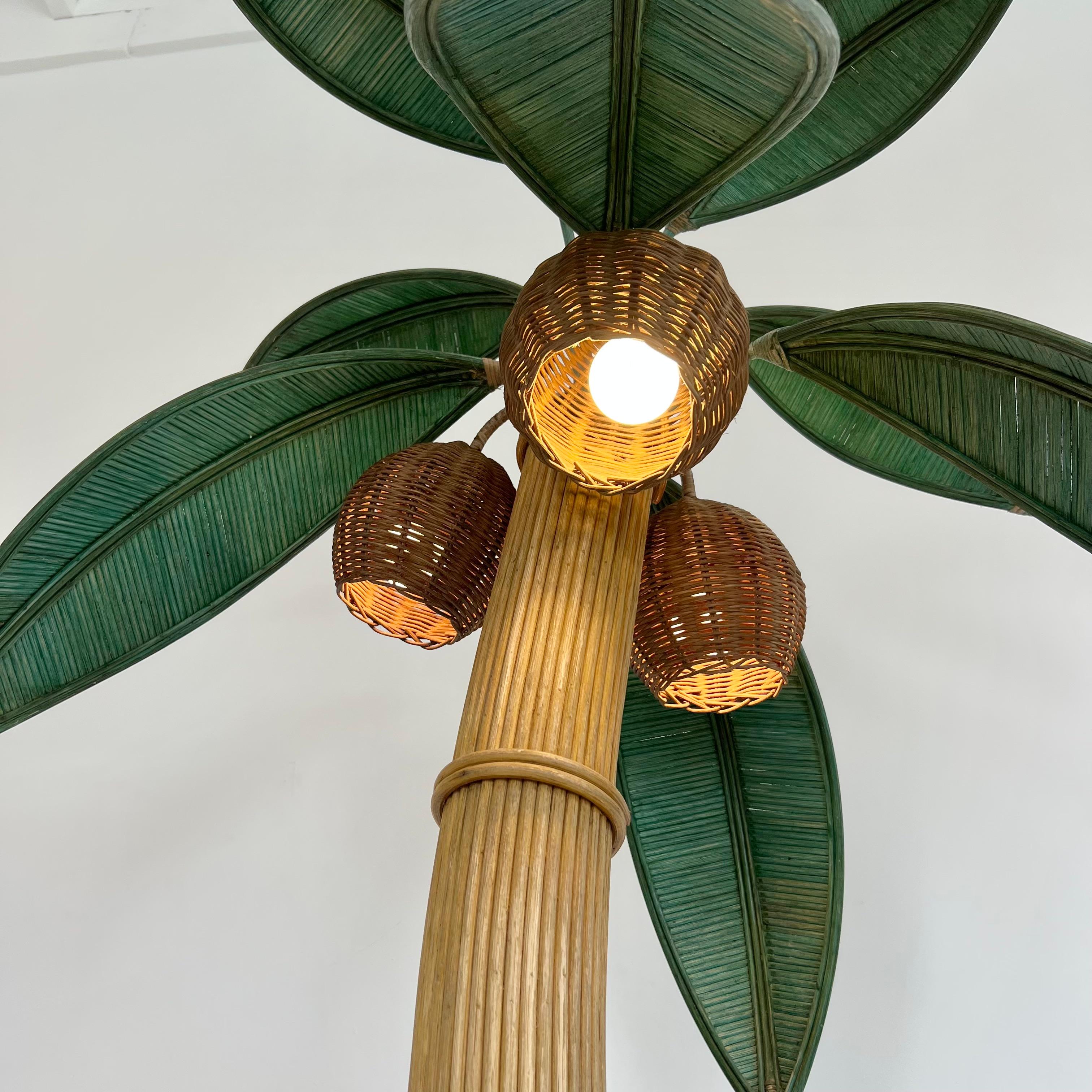 Rattan and Wicker Palm Tree Floor Lamp, 1970s United States 3