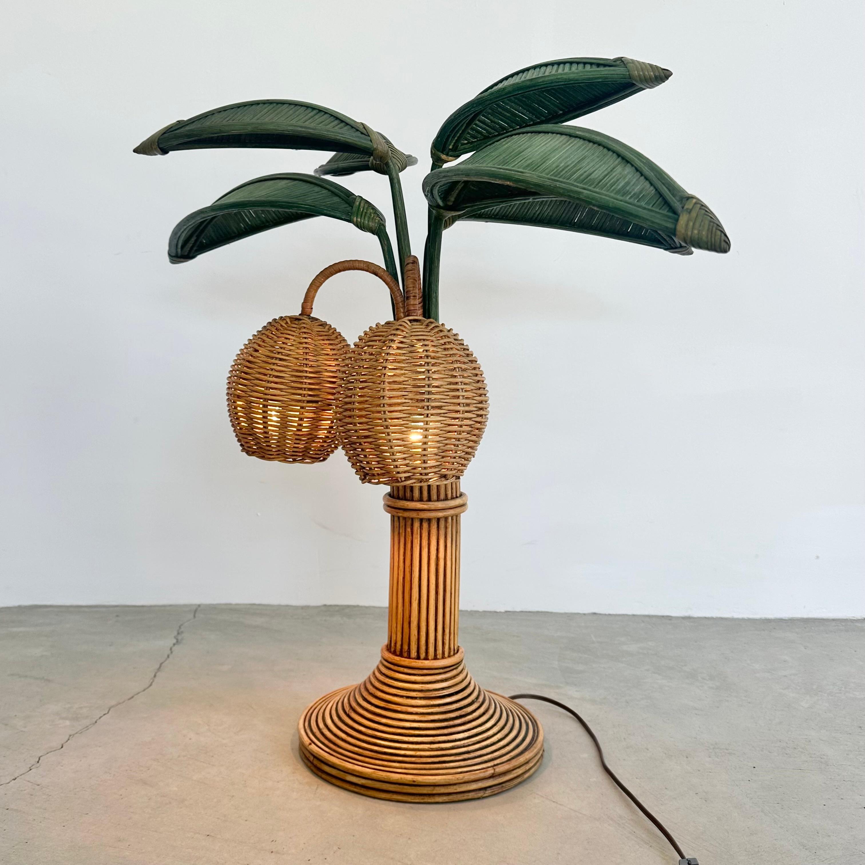 Rattan and Wicker Palm Tree Table Lamp, 1970s United States For Sale 4
