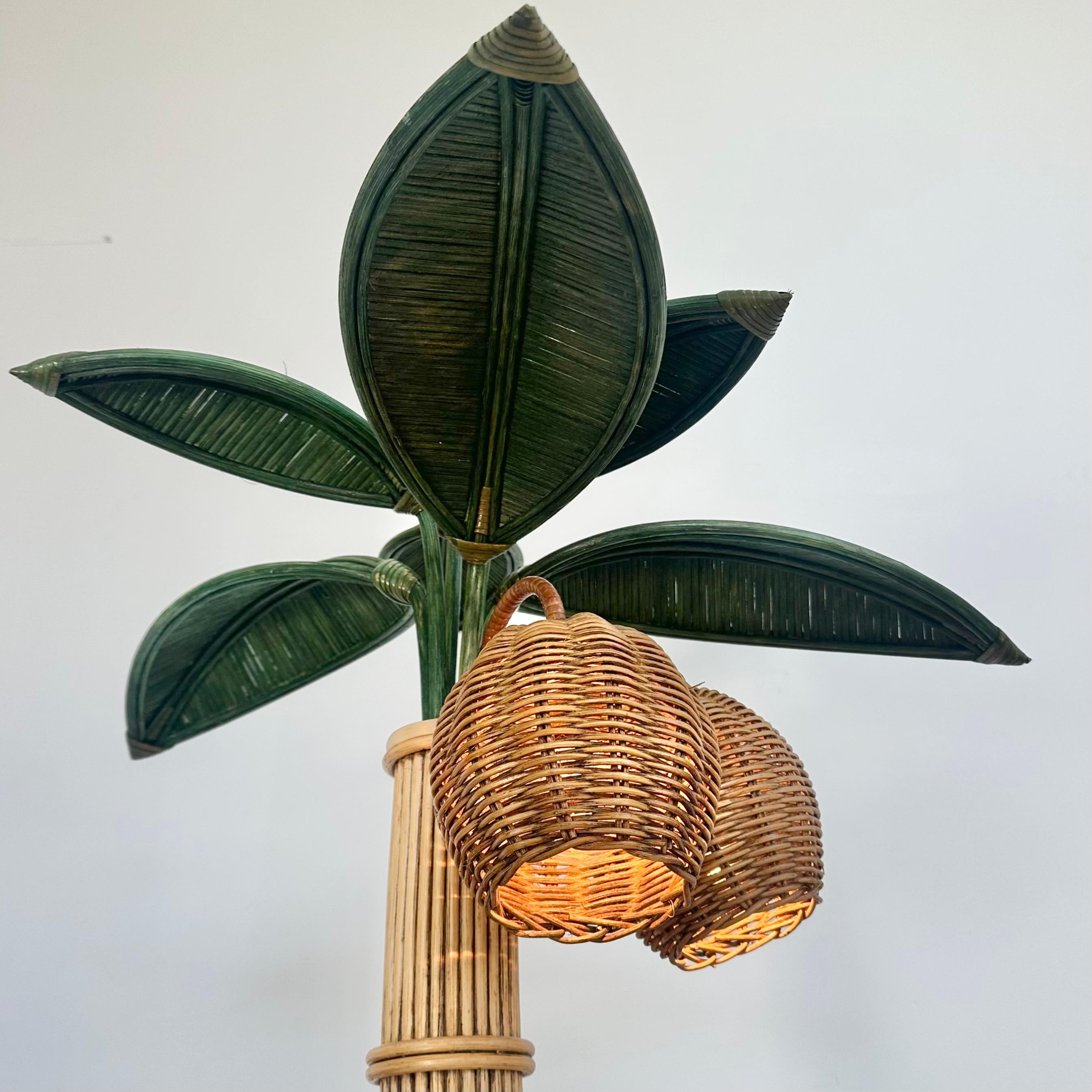 Lampe de bureau palmier en rotin et osier, années 1970, États-Unis en vente 5