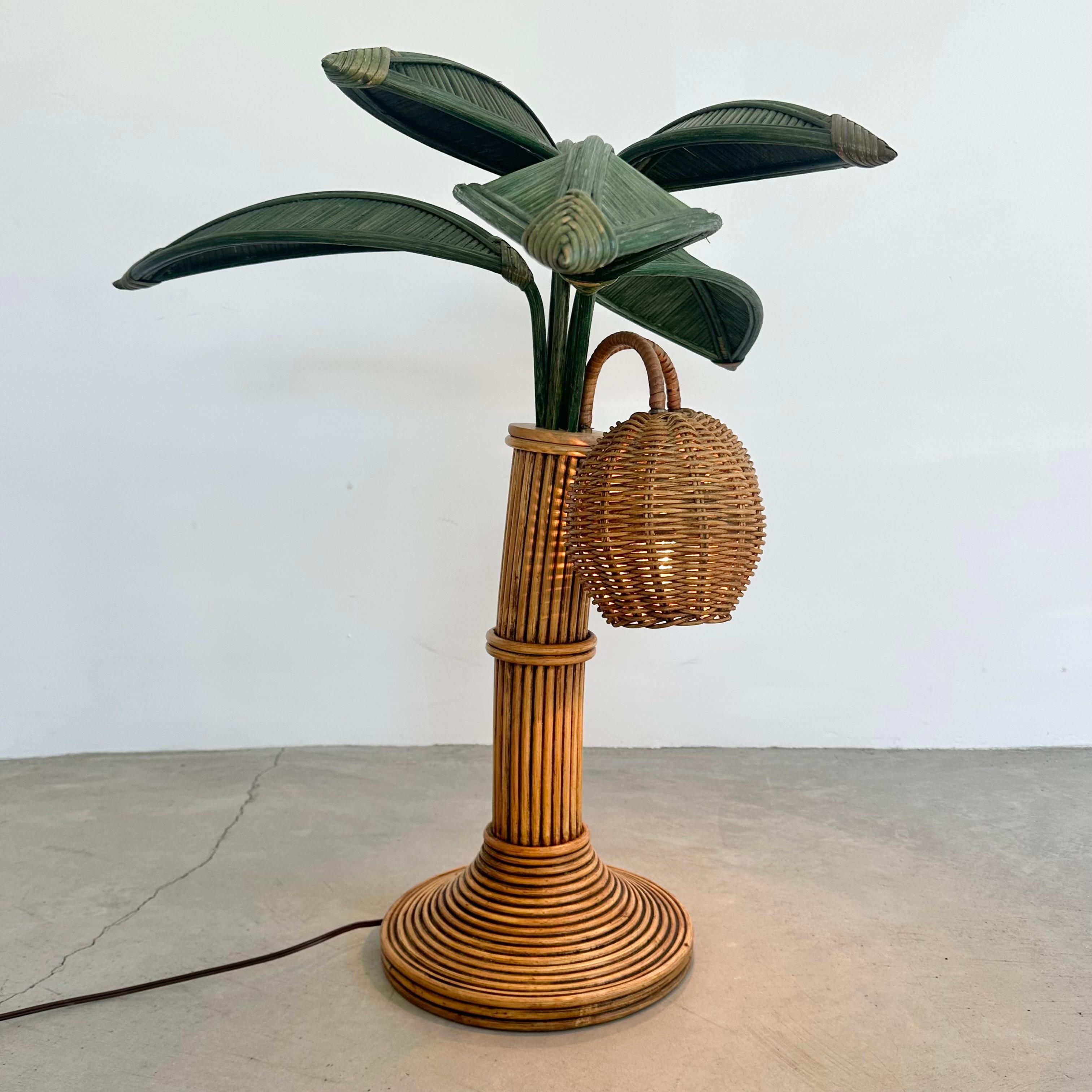 Rattan and Wicker Palm Tree Table Lamp, 1970s United States For Sale 5