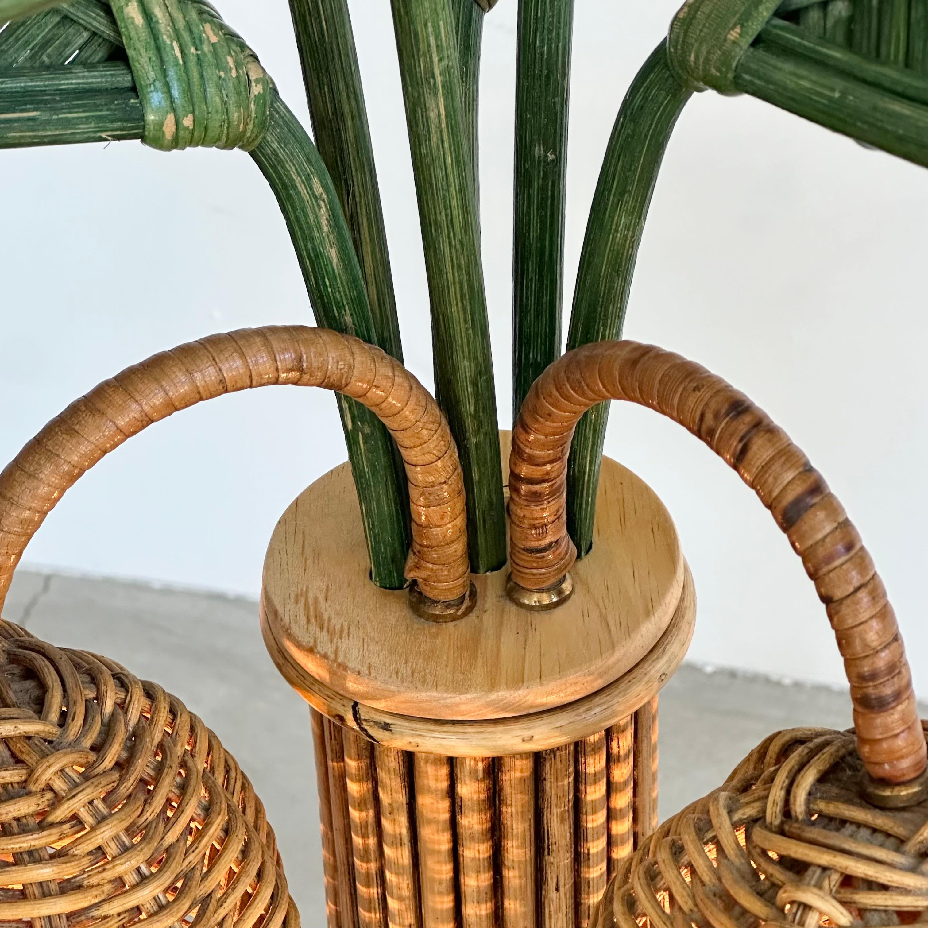 Rattan and Wicker Palm Tree Table Lamp, 1970s United States For Sale 6