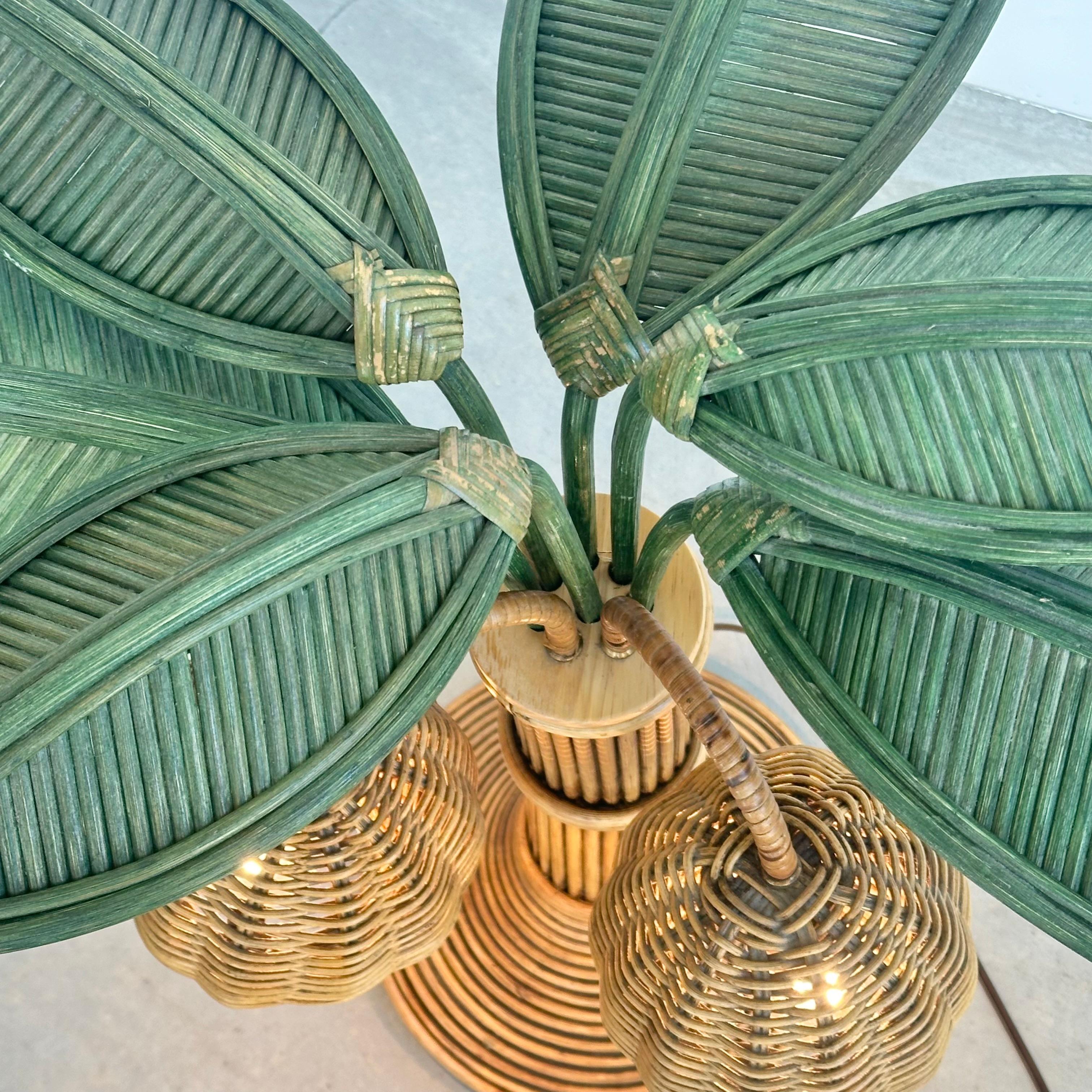 Rattan and Wicker Palm Tree Table Lamp, 1970s United States For Sale 8