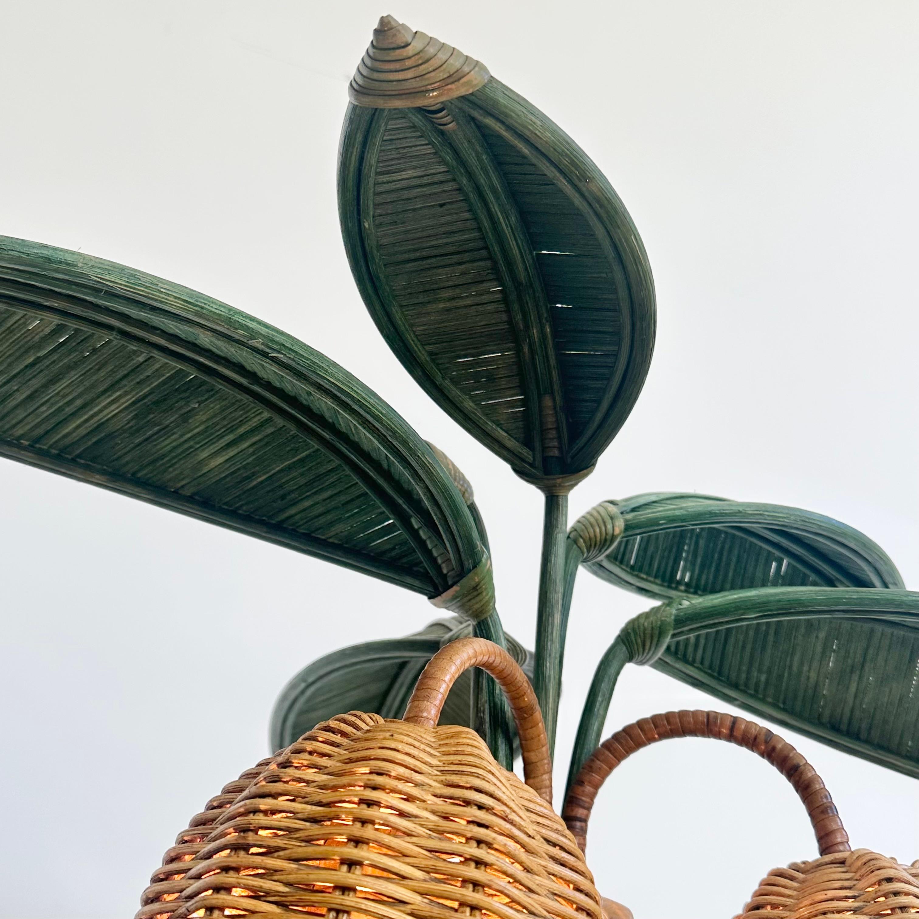 Rattan and Wicker Palm Tree Table Lamp, 1970s United States For Sale 9