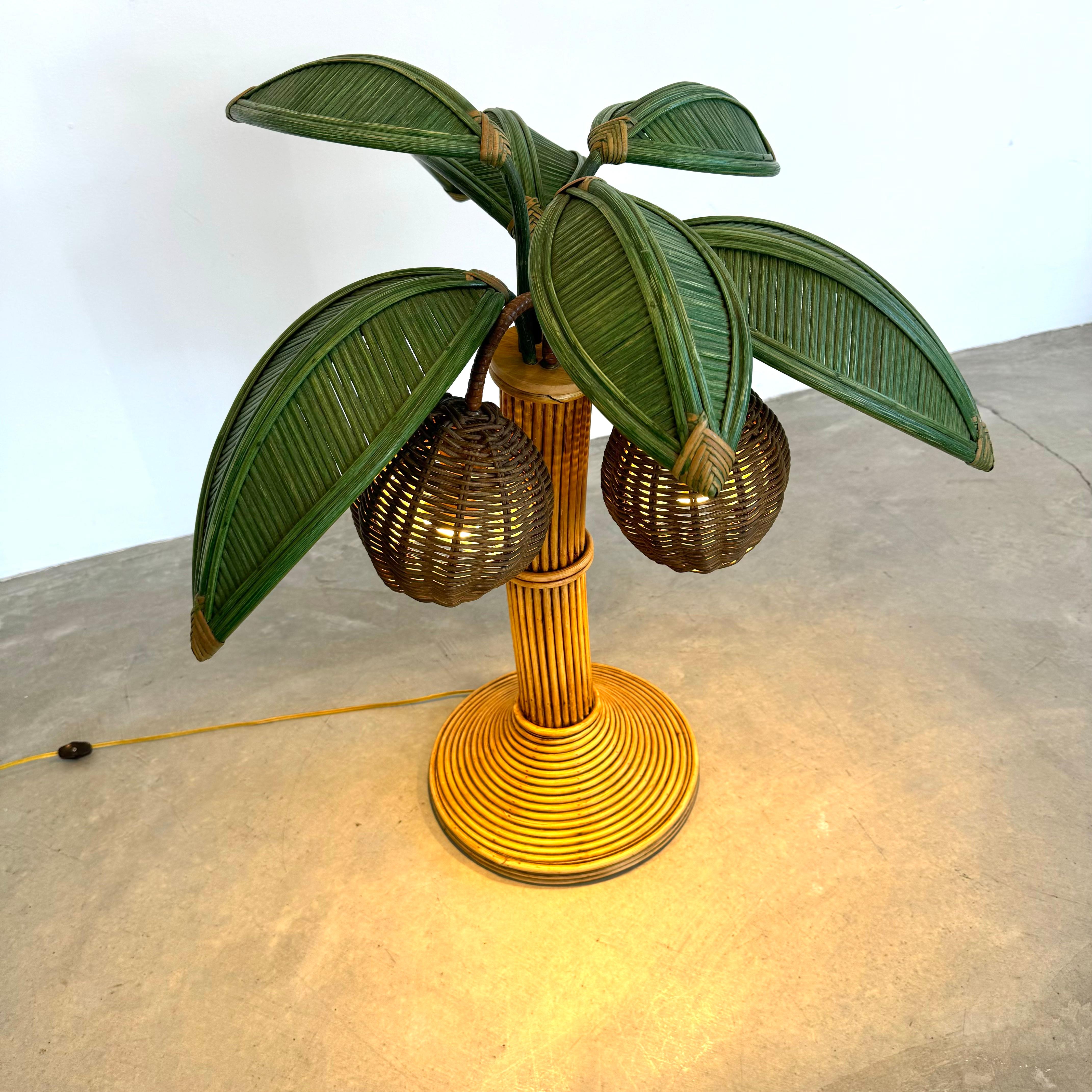 American Rattan and Wicker Palm Tree Table Lamp, 1970s United States