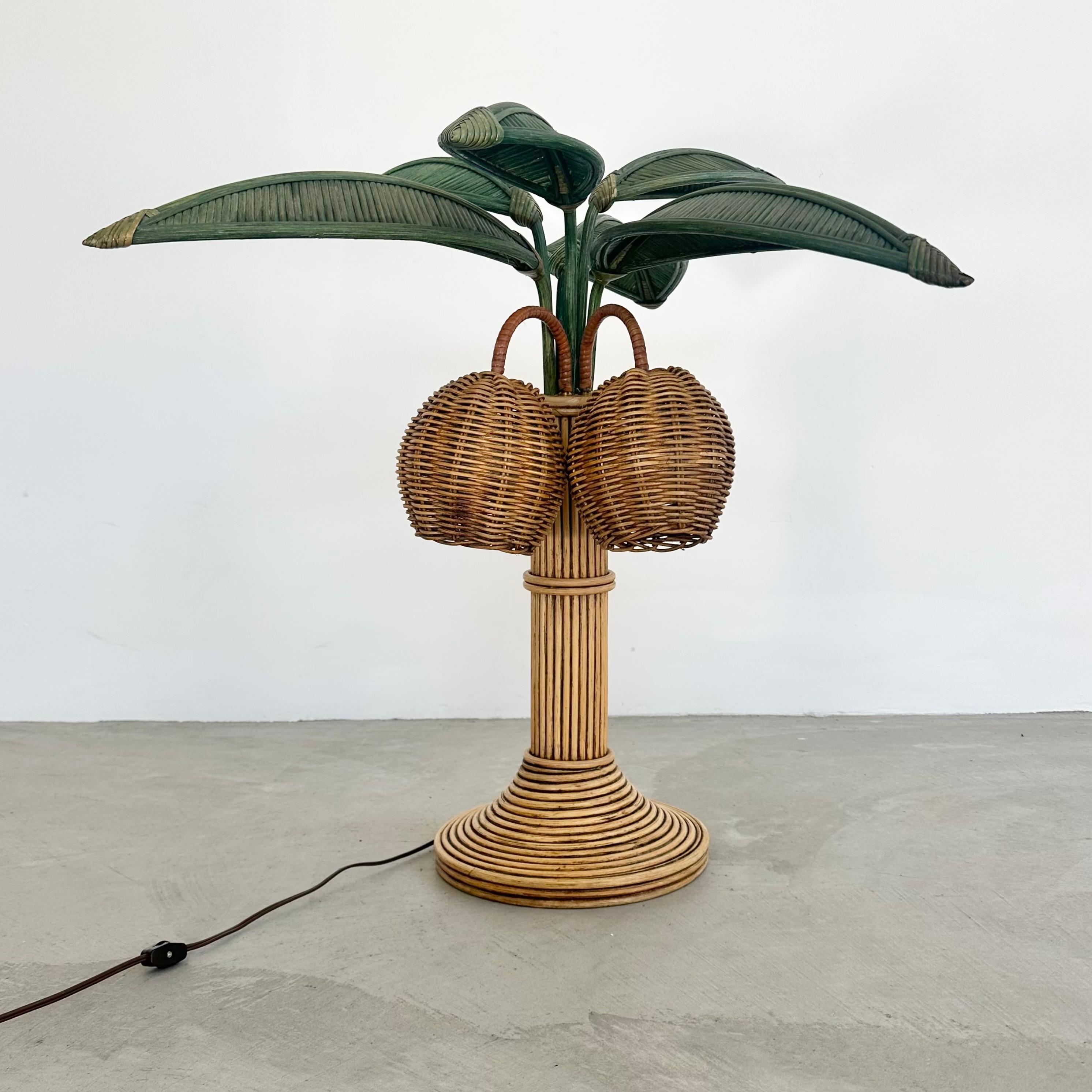 Lampe de bureau palmier en rotin et osier, années 1970, États-Unis Bon état - En vente à Los Angeles, CA