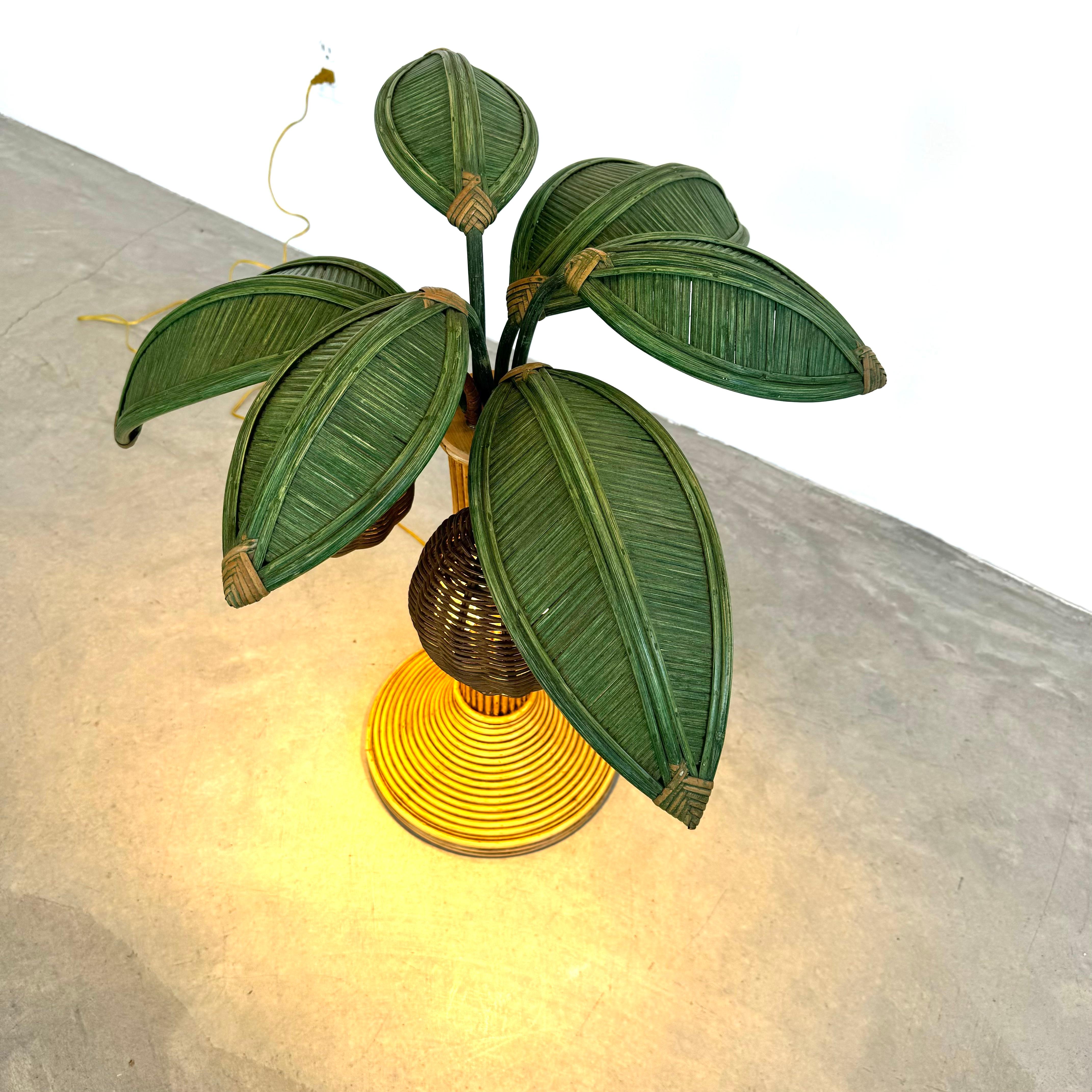 Late 20th Century Rattan and Wicker Palm Tree Table Lamp, 1970s United States