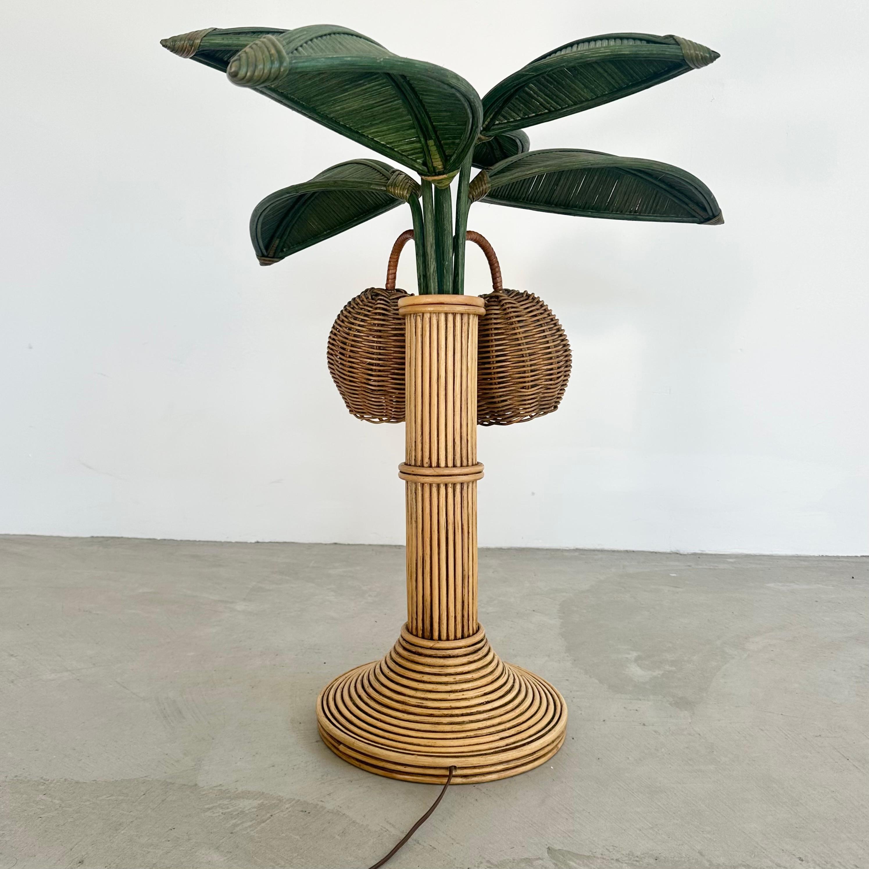 Fin du 20e siècle Lampe de bureau palmier en rotin et osier, années 1970, États-Unis en vente