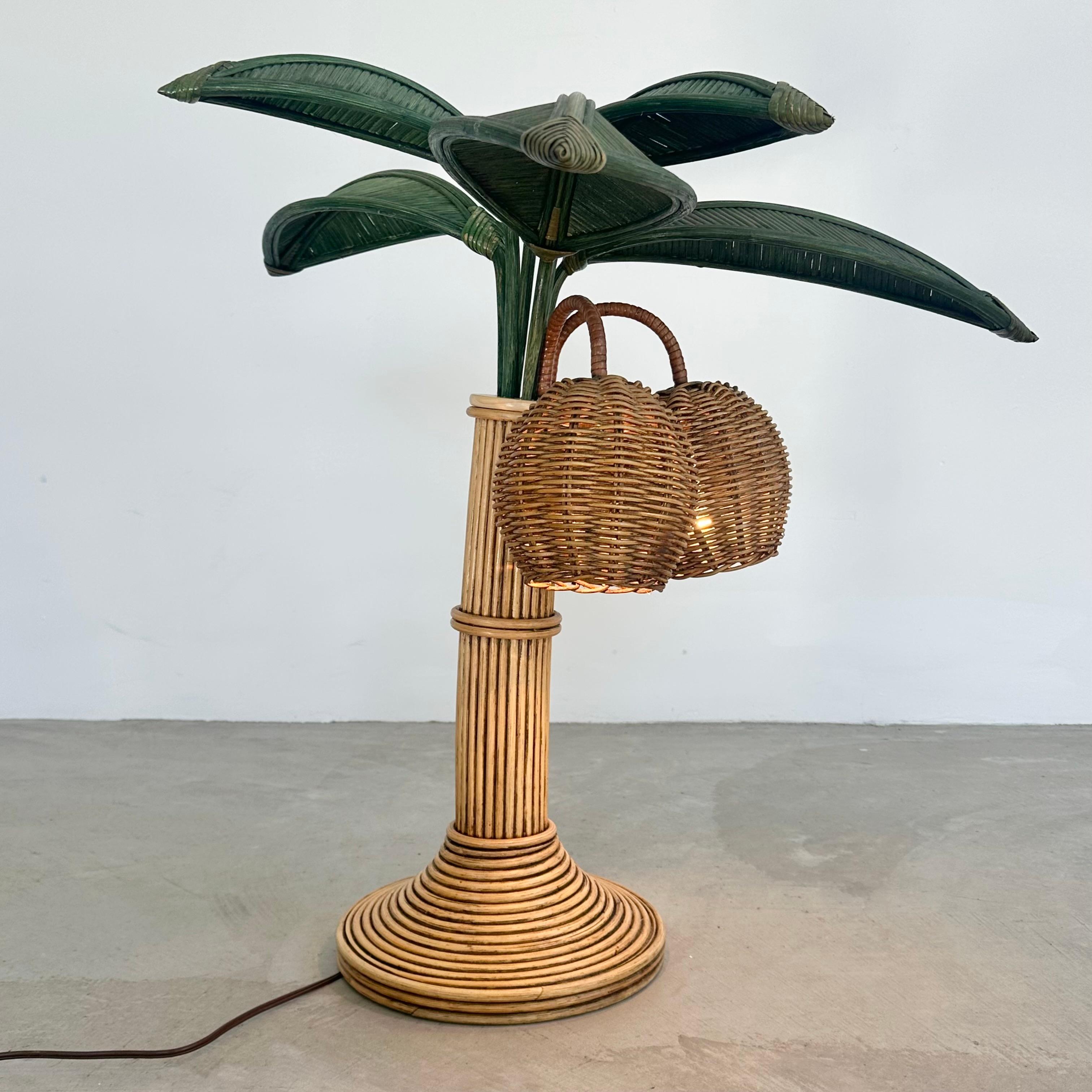 Bambou Lampe de bureau palmier en rotin et osier, années 1970, États-Unis en vente