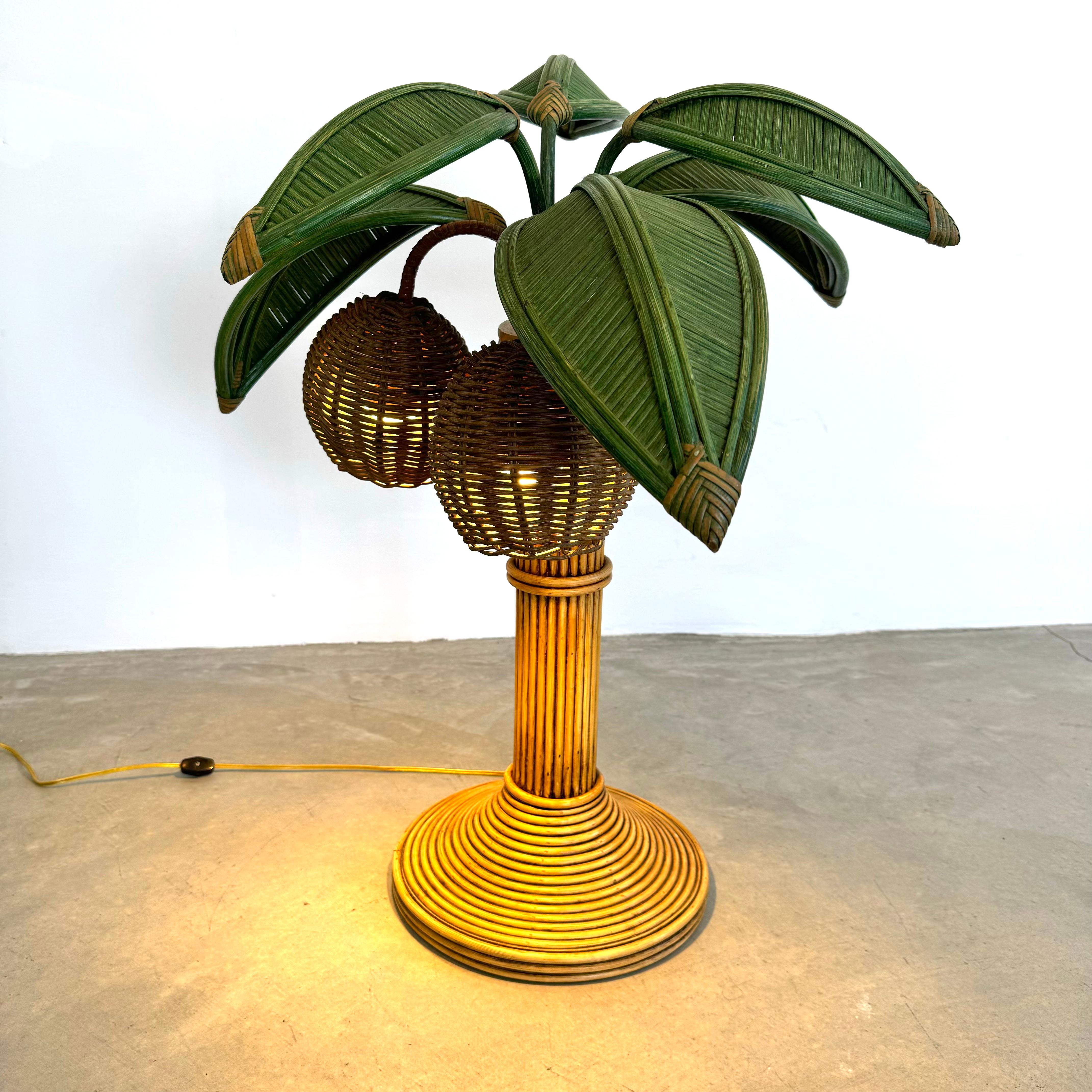 Rattan and Wicker Palm Tree Table Lamp, 1970s United States 1