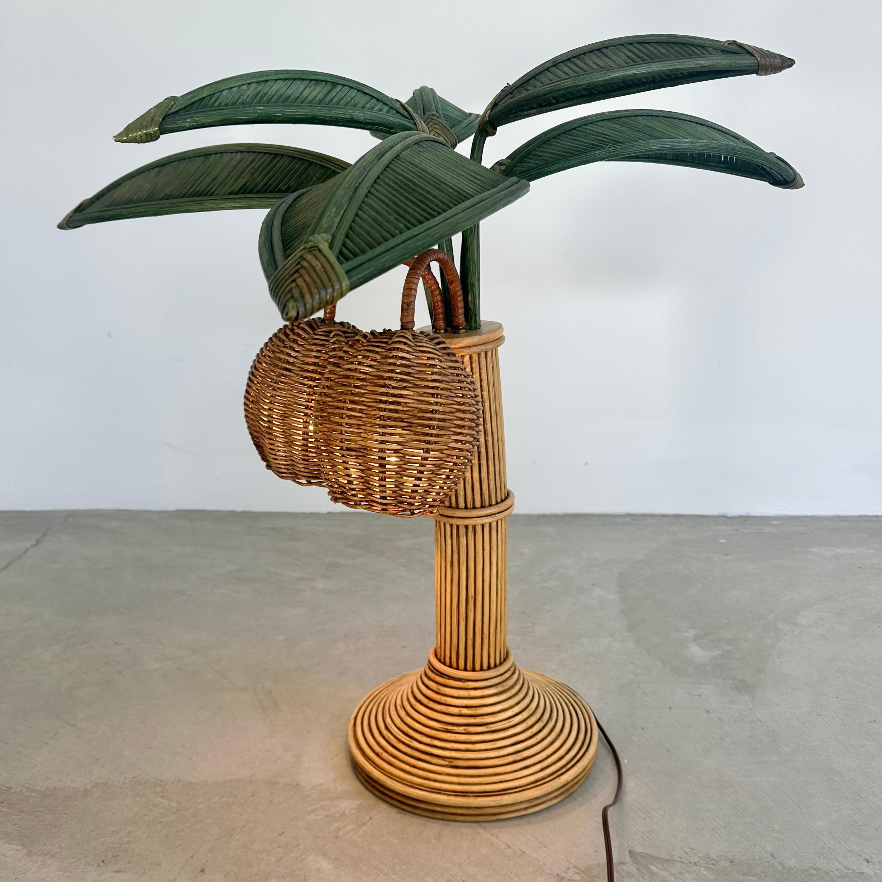 Lampe de bureau palmier en rotin et osier, années 1970, États-Unis en vente 1