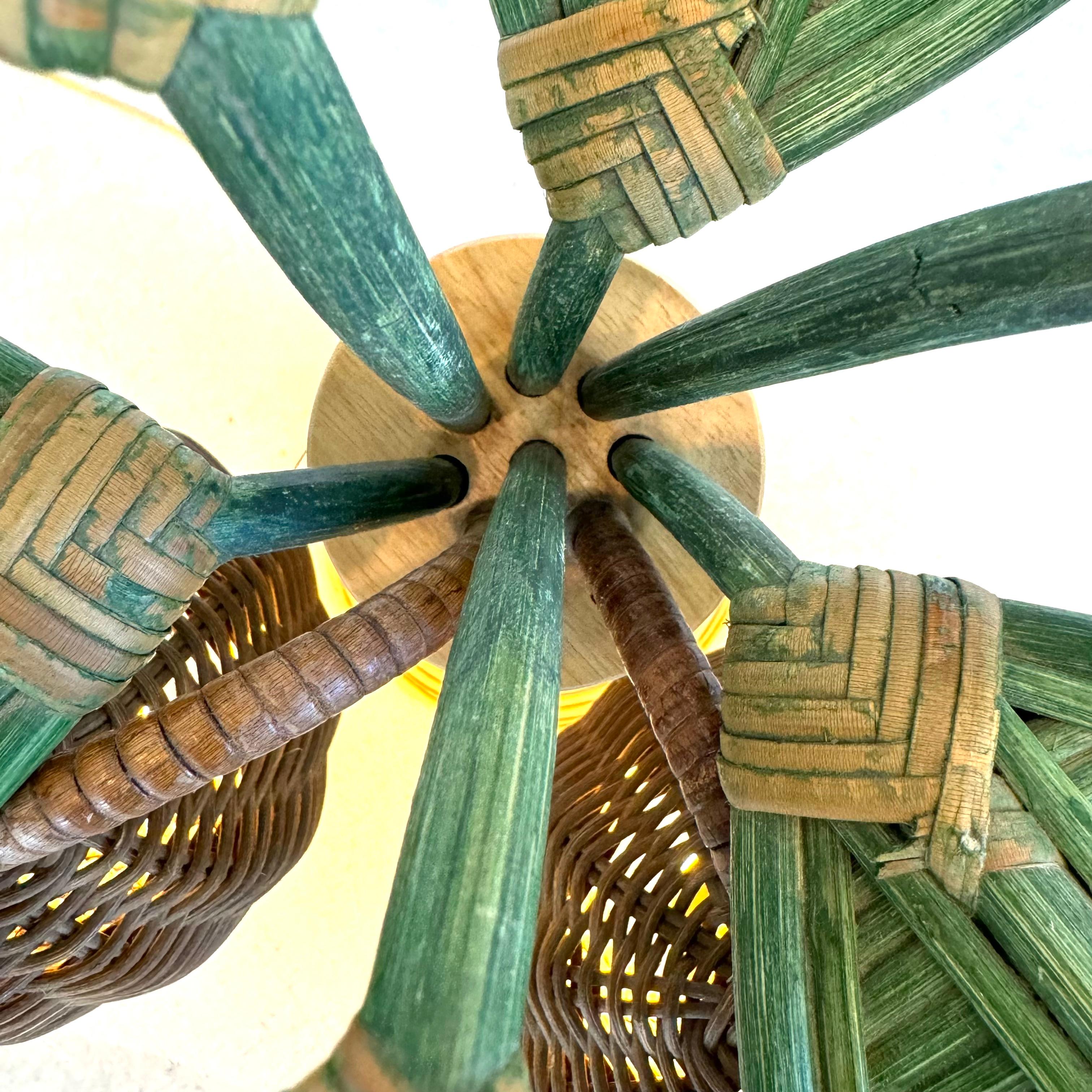 Rattan and Wicker Palm Tree Table Lamp, 1970s United States 2